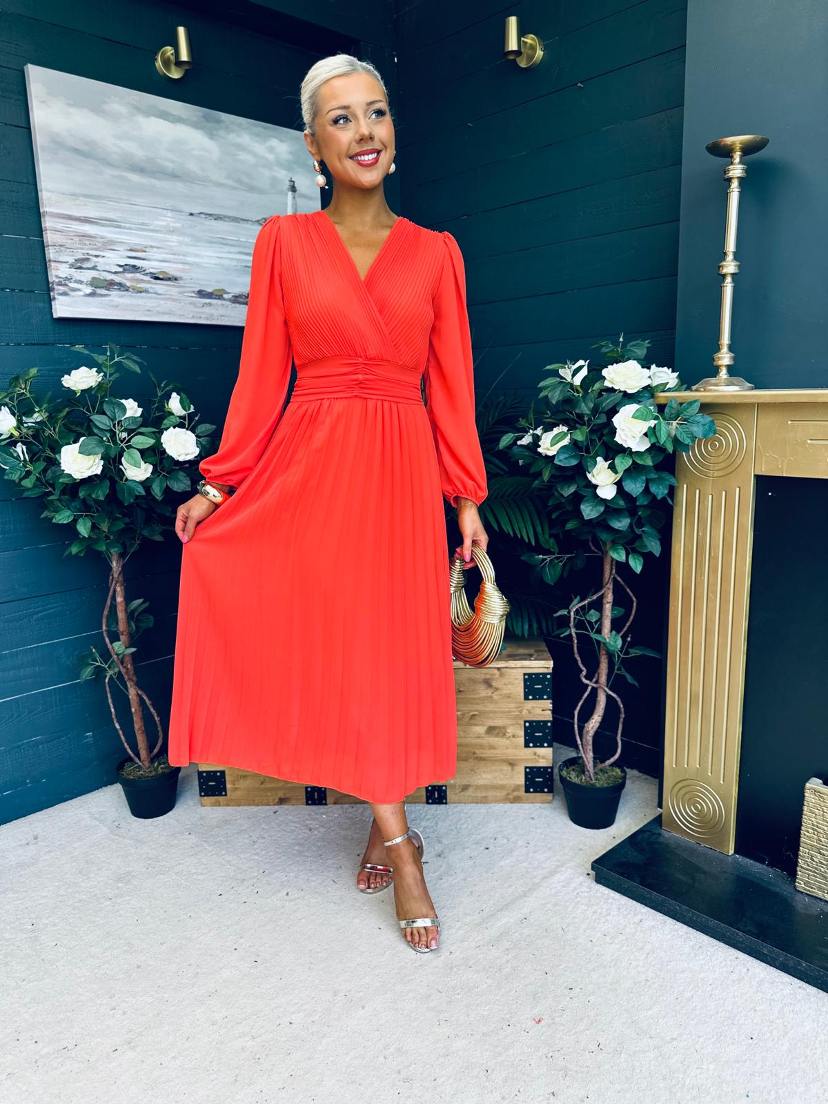 Blaire Banded Midi Dress Orange