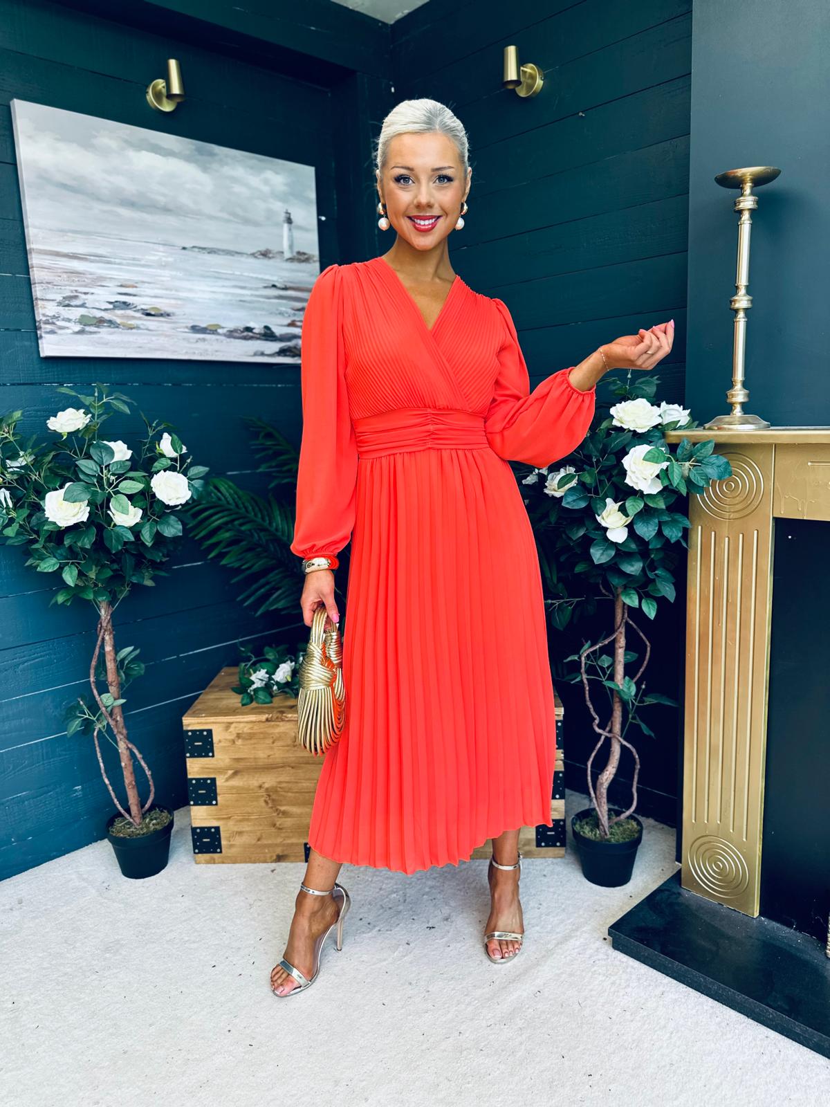 Blaire Banded Midi Dress Orange