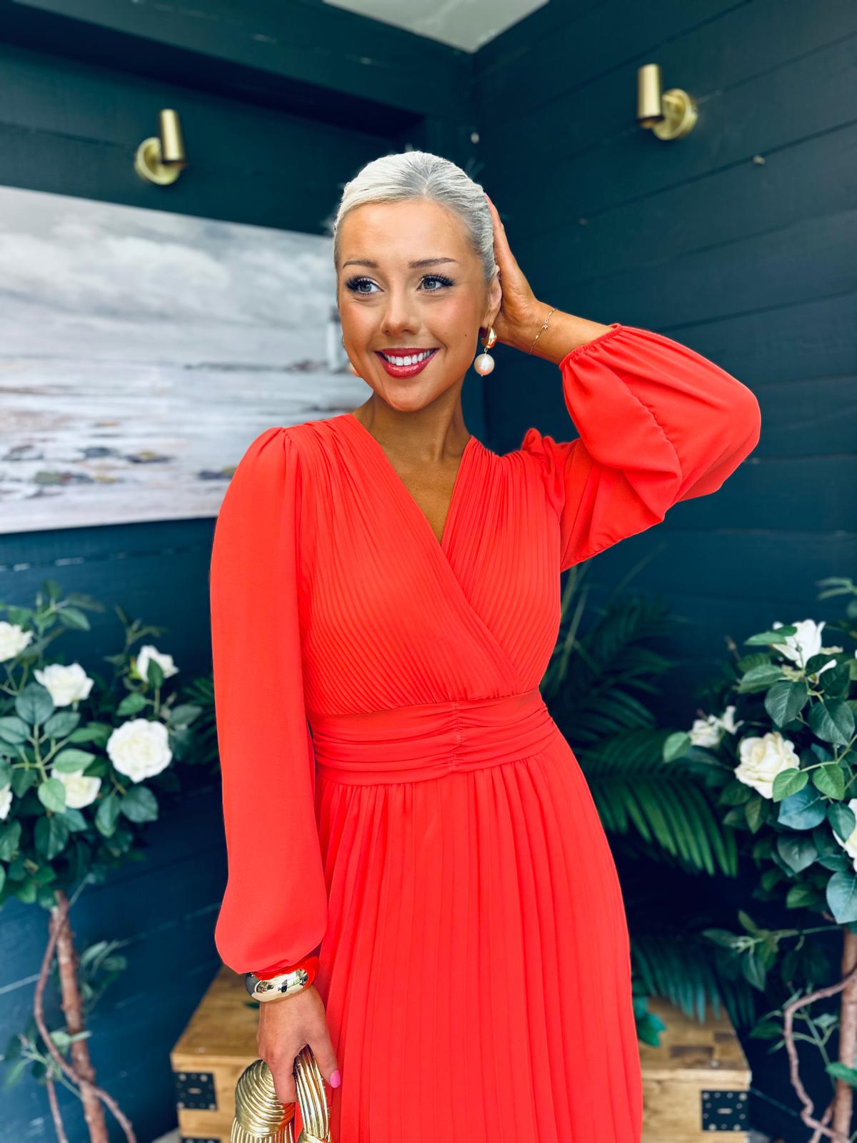 Blaire Banded Midi Dress Orange