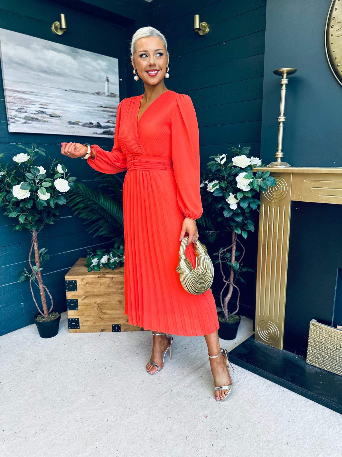 Blaire Banded Midi Dress Orange