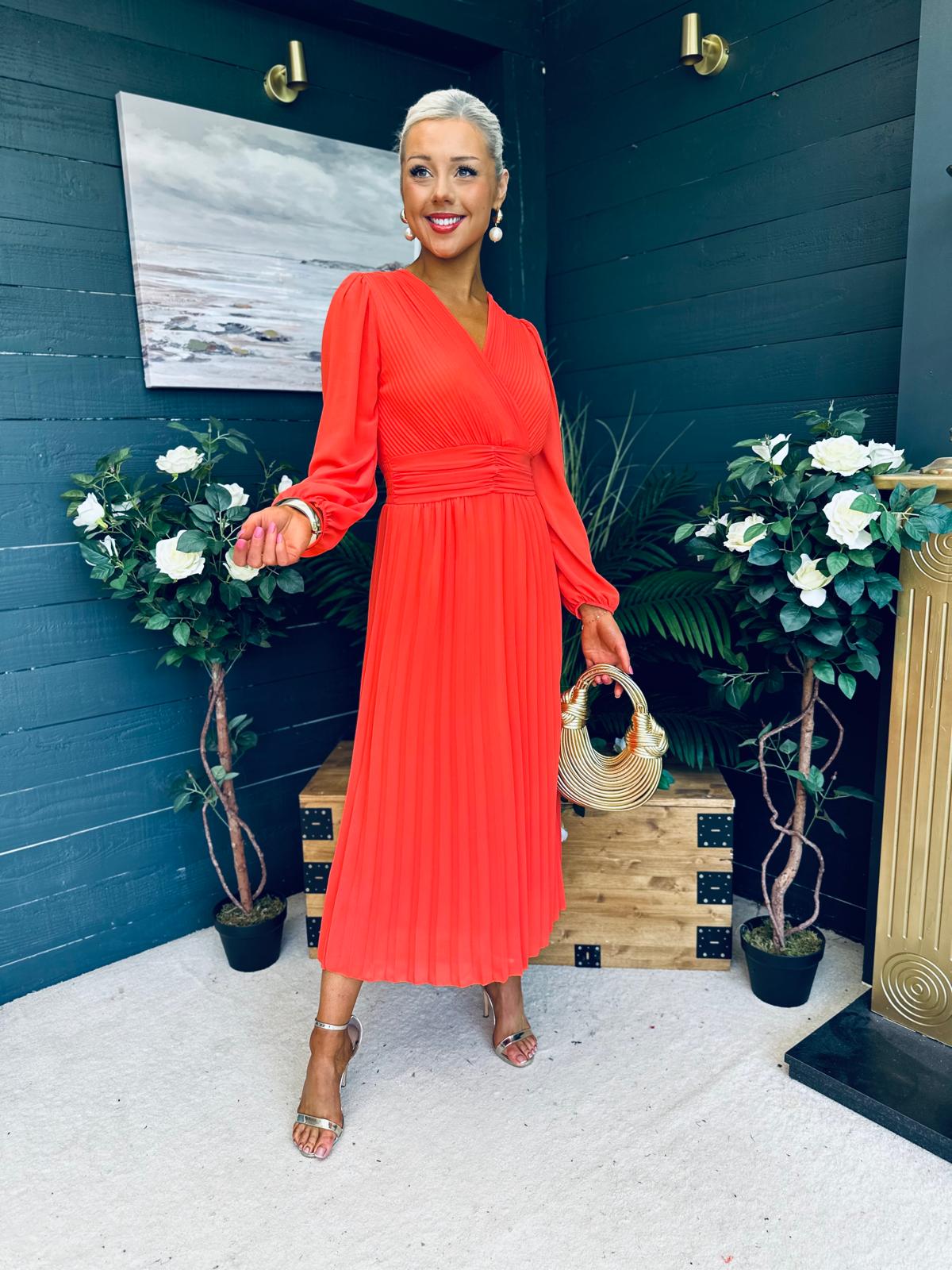 Blaire Banded Midi Dress Orange