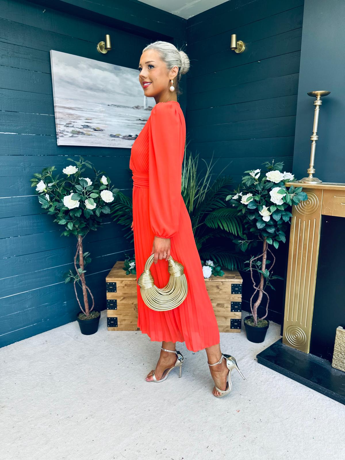 Blaire Banded Midi Dress Orange
