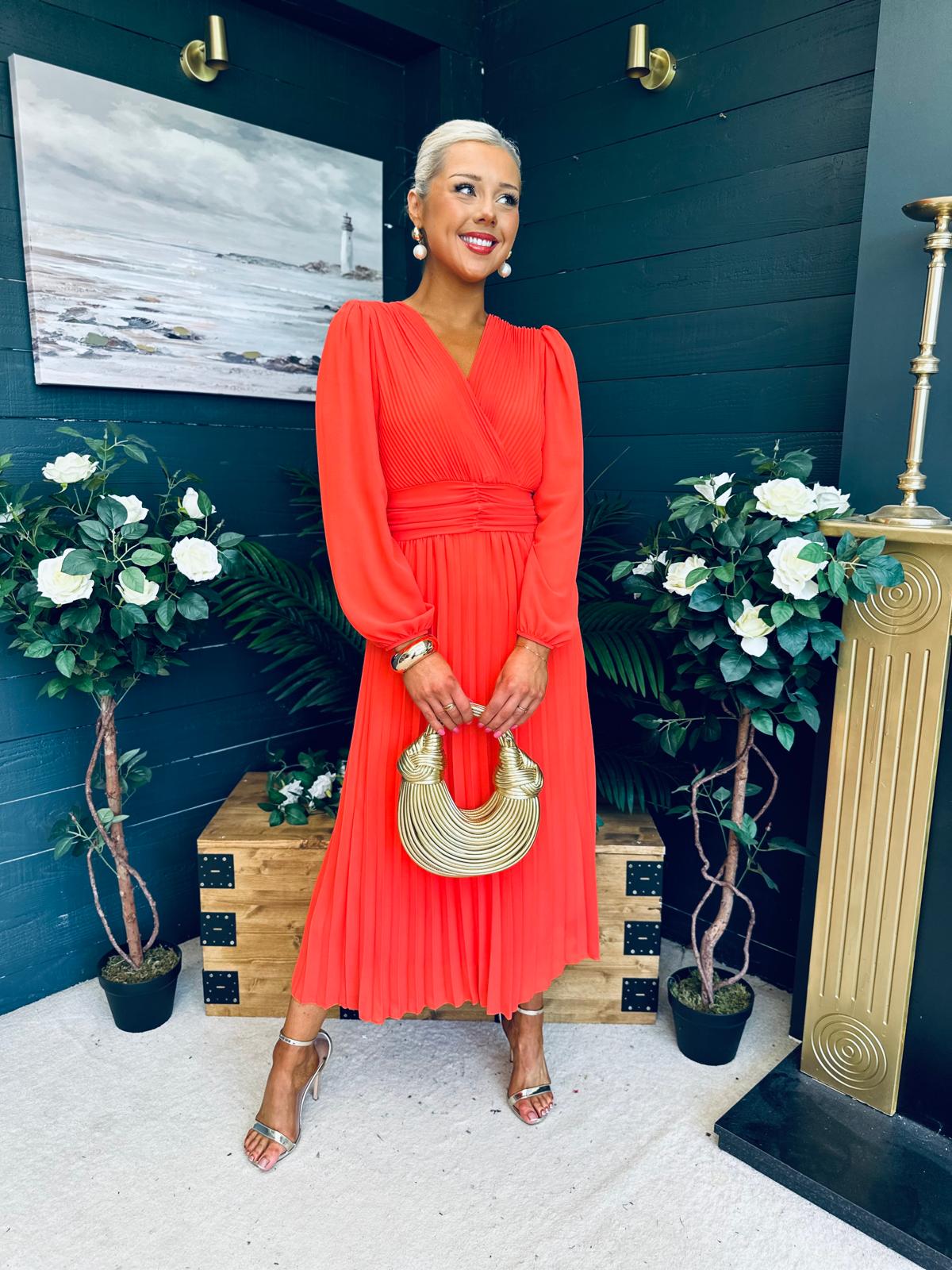 Blaire Banded Midi Dress Orange