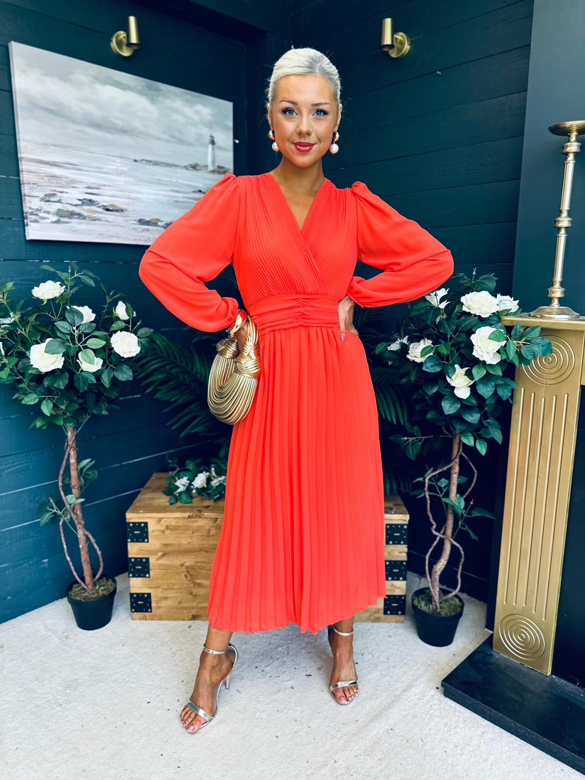 Blaire Banded Midi Dress Orange