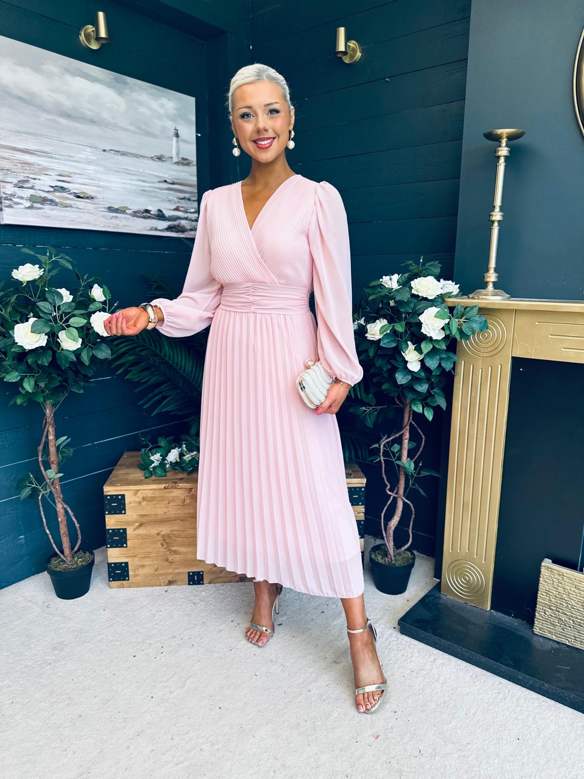 Blaire Banded Midi Dress Baby Pink