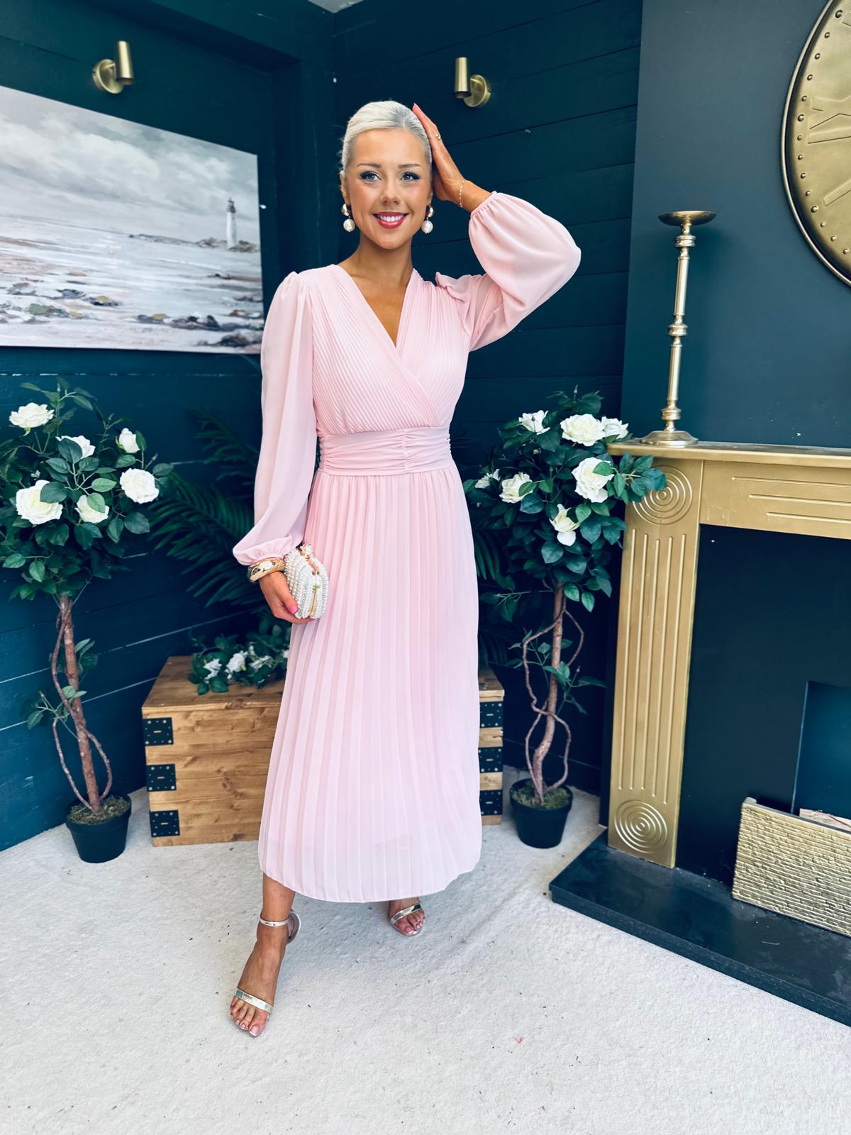 Blaire Banded Midi Dress Baby Pink