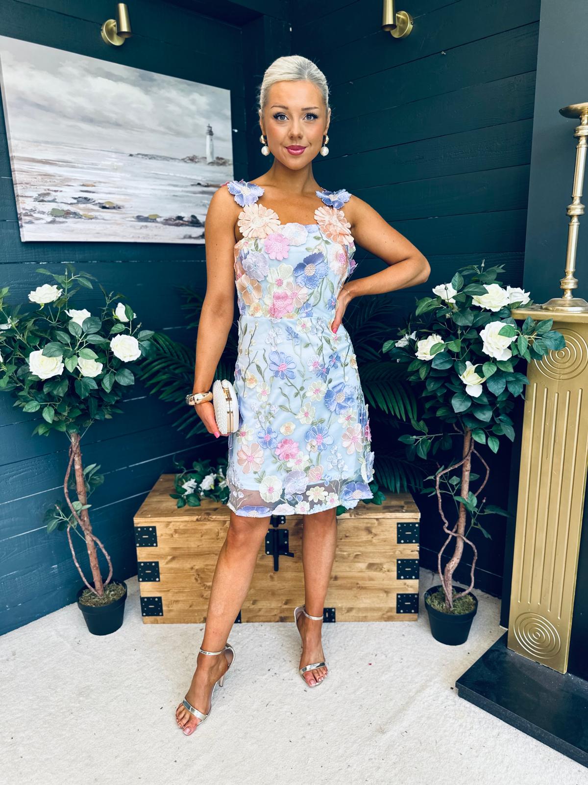 Hayley Embellished Occasion Mini Dress Blue