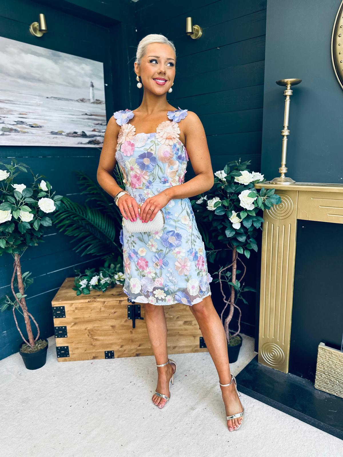 Hayley Embellished Occasion Mini Dress Blue