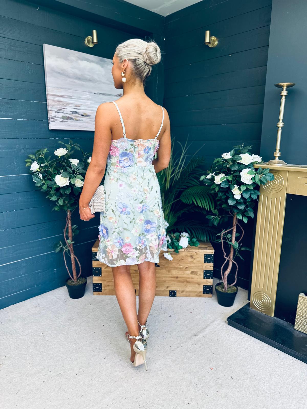 Hayley Embellished Occasion Mini Dress Green
