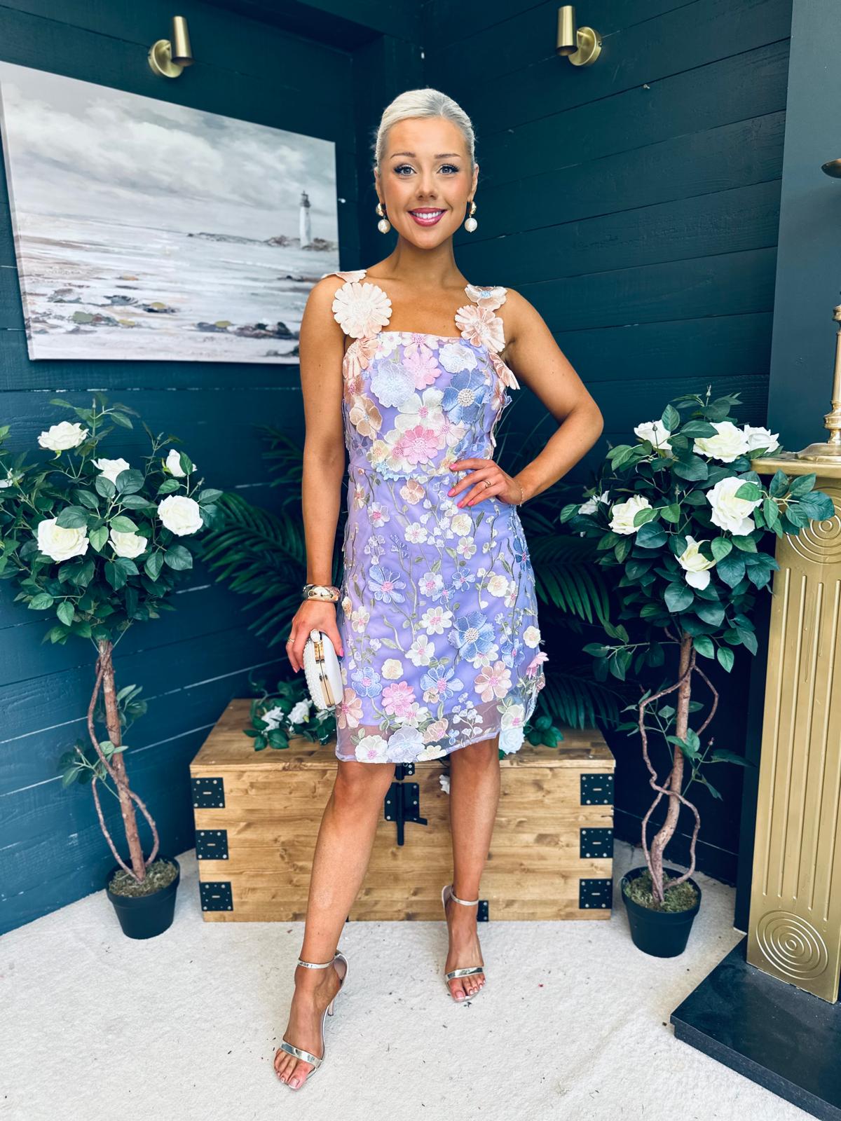 Hayley Embellished Occasion Mini Dress Lilac