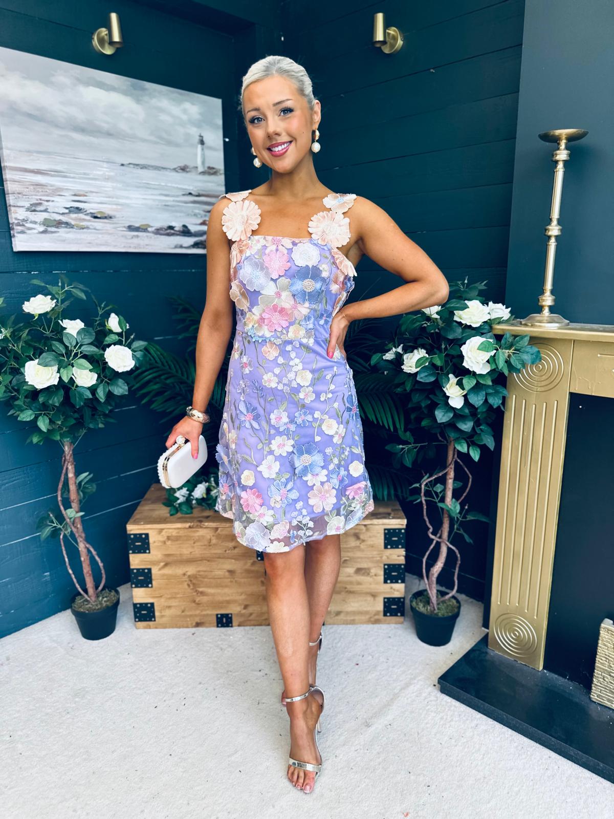 Hayley Embellished Occasion Mini Dress Lilac