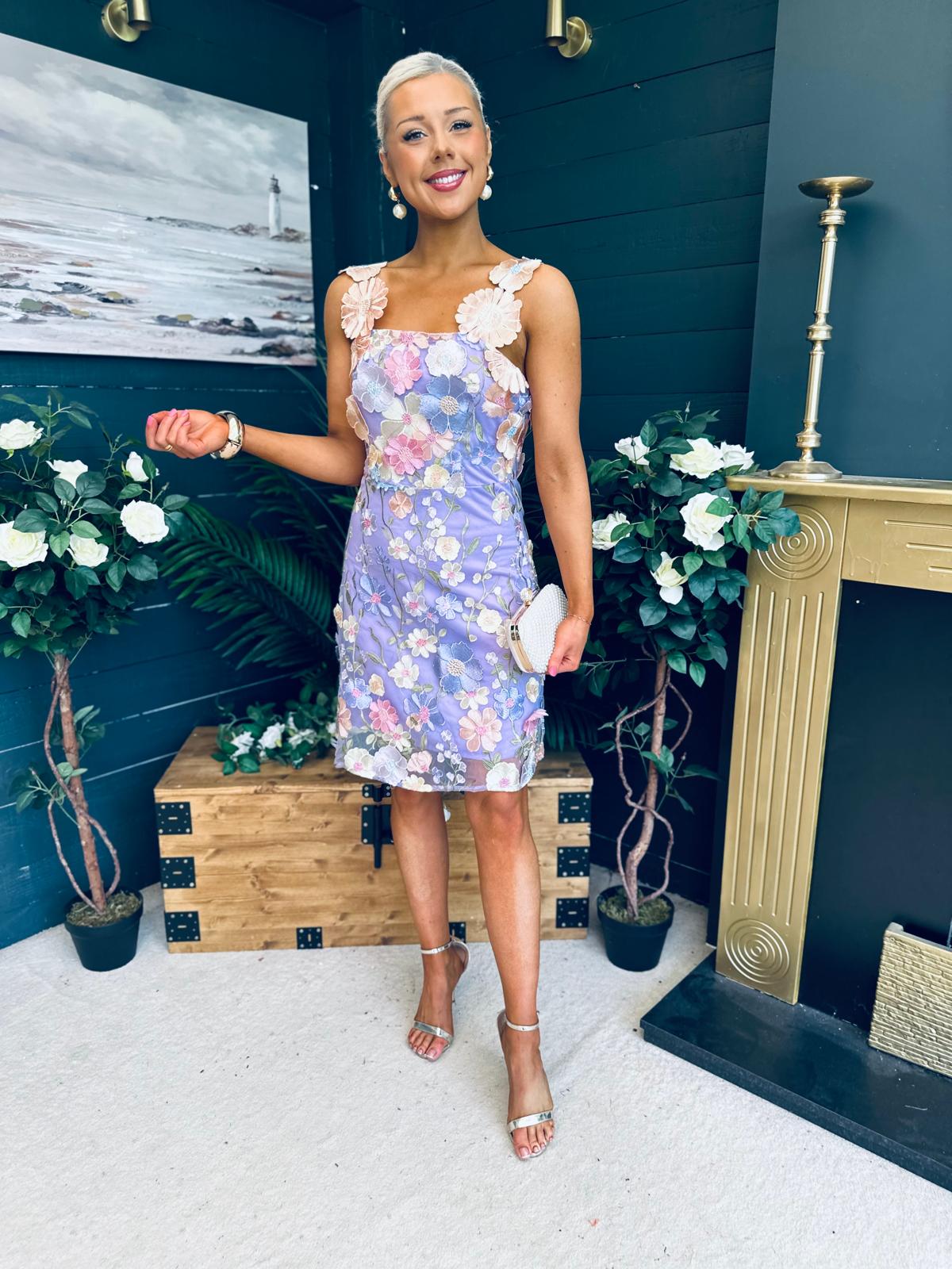 Hayley Embellished Occasion Mini Dress Lilac