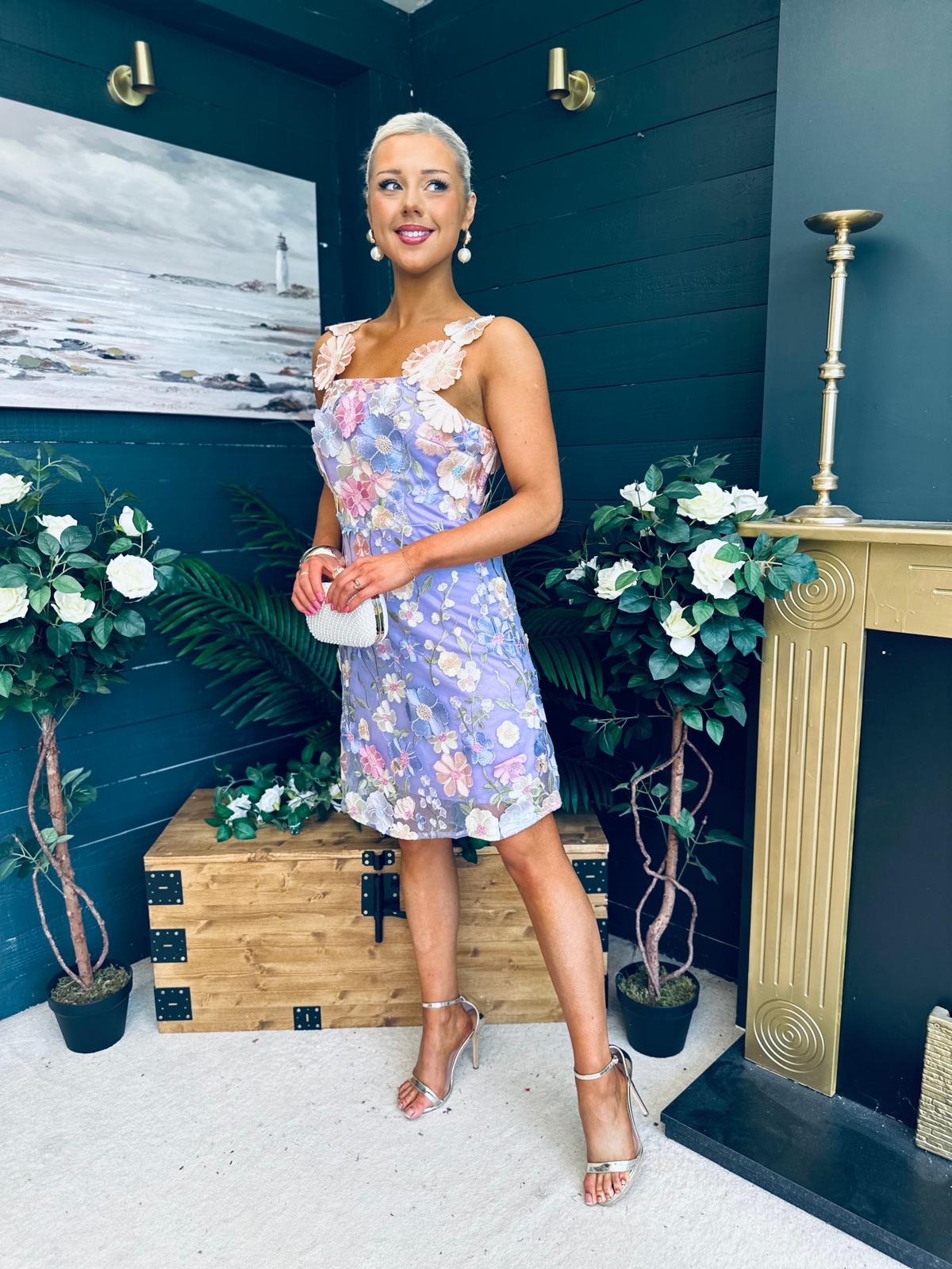 Hayley Embellished Occasion Mini Dress Lilac