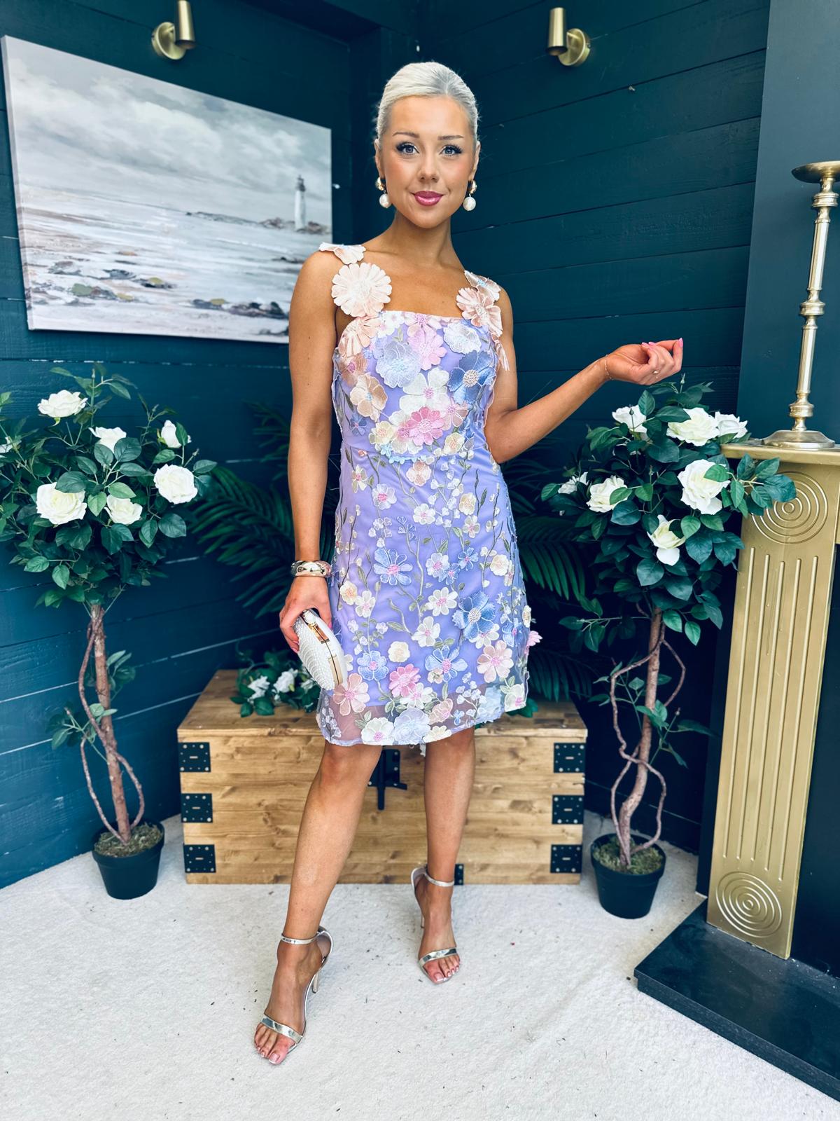 Hayley Embellished Occasion Mini Dress Lilac