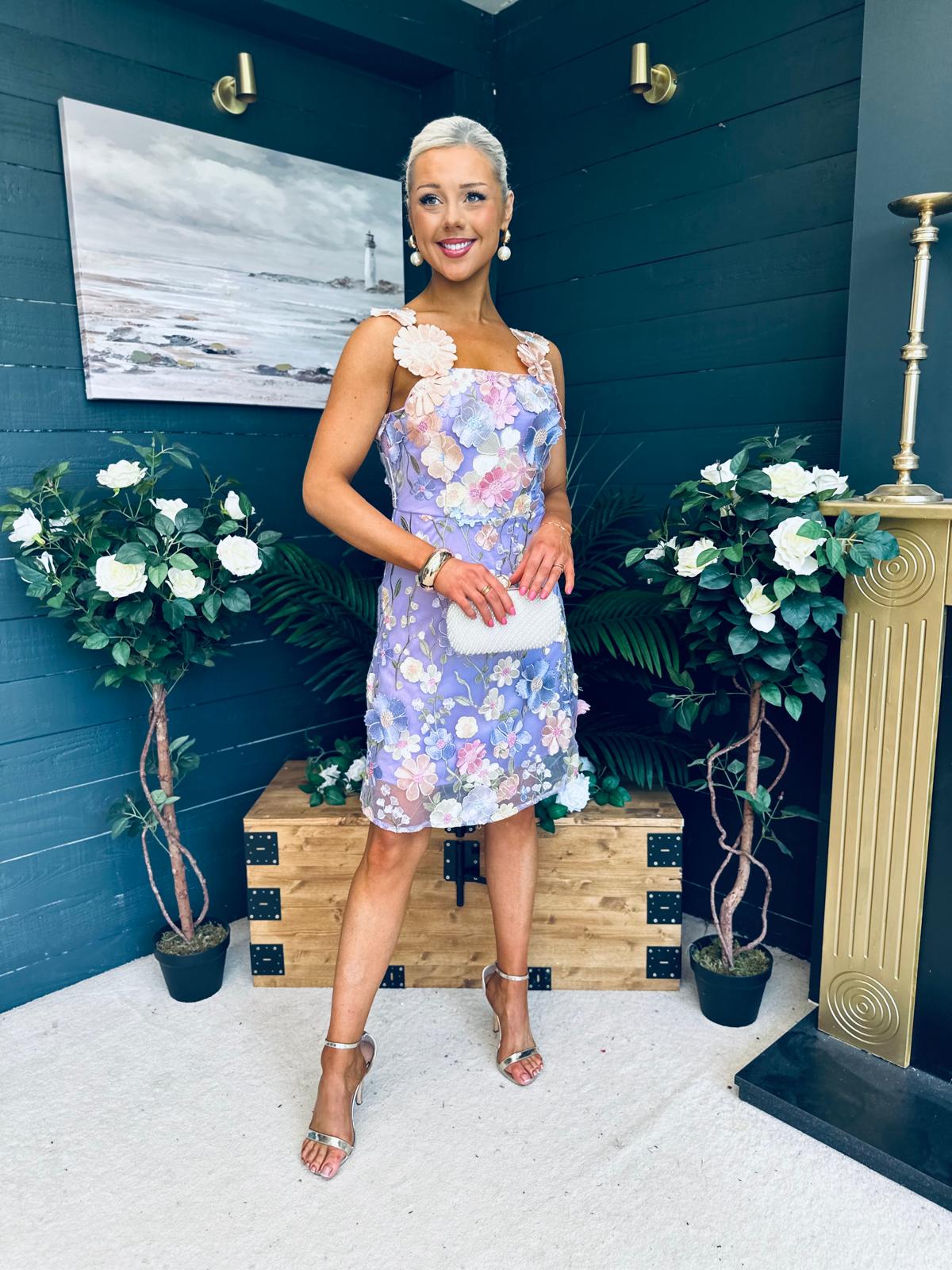 Hayley Embellished Occasion Mini Dress Lilac