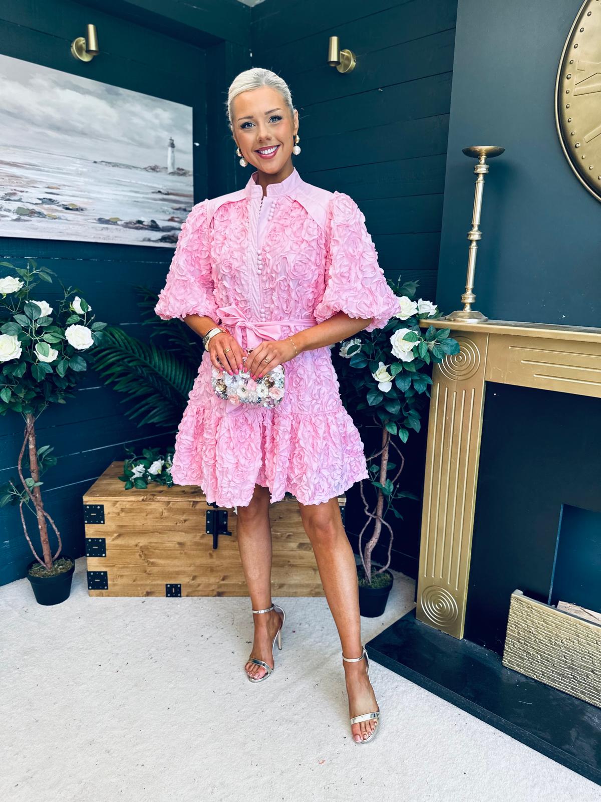 Monika Detailed Occasion Mini Dress Pink