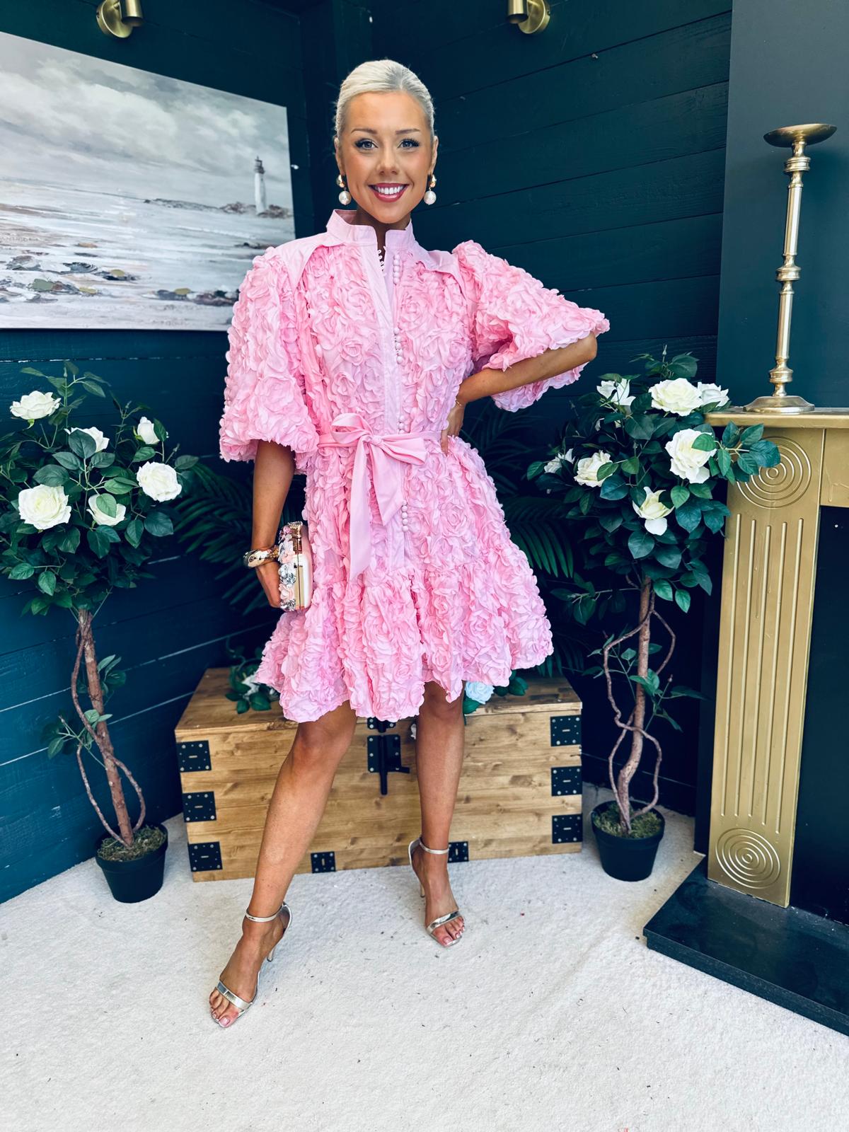 Monika Detailed Occasion Mini Dress Pink