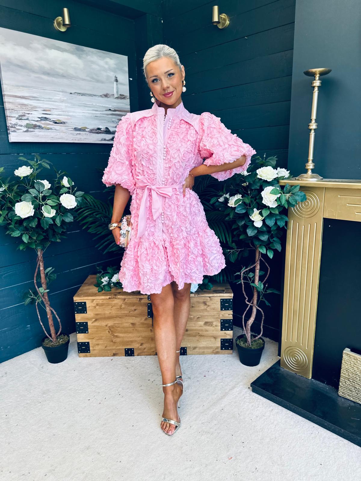 Monika Detailed Occasion Mini Dress Pink