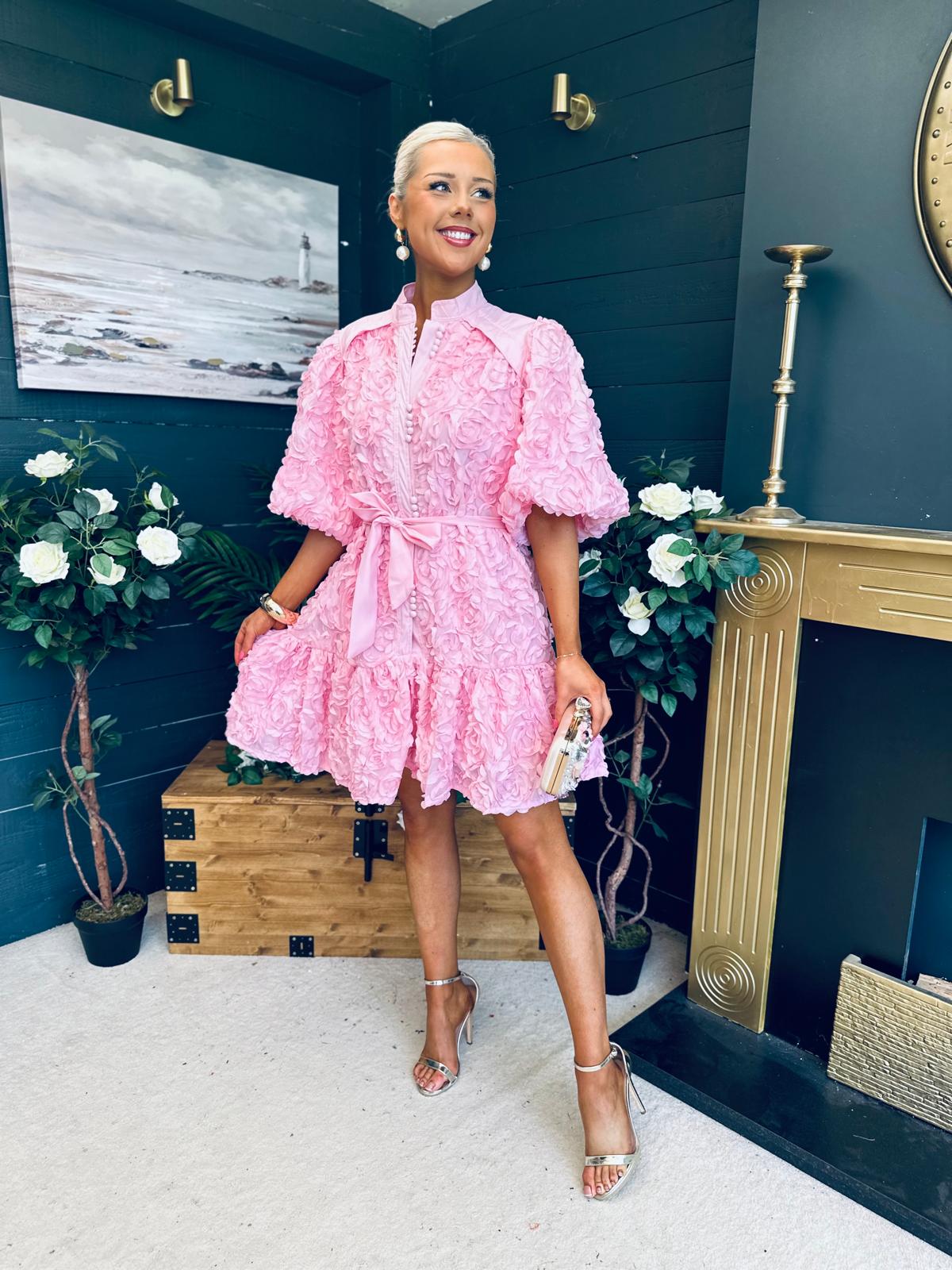 Monika Detailed Occasion Mini Dress Pink