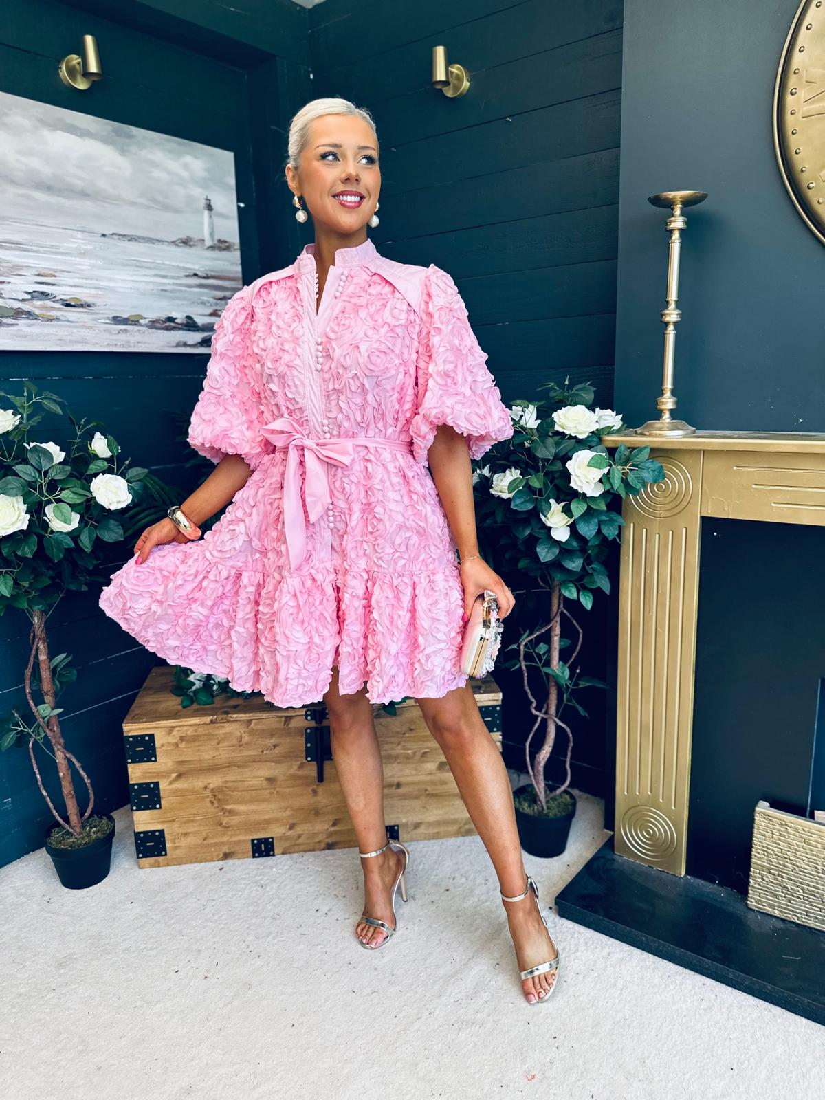 Monika Detailed Occasion Mini Dress Pink