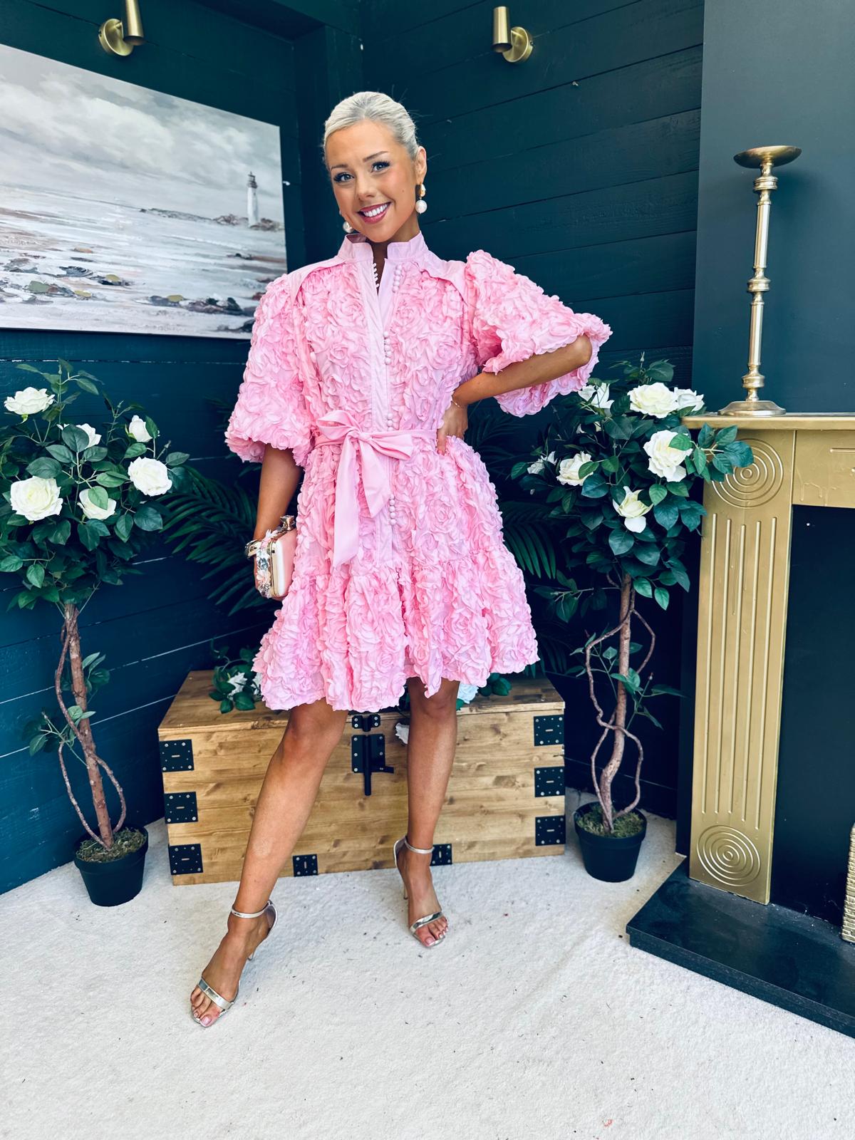 Monika Detailed Occasion Mini Dress Pink