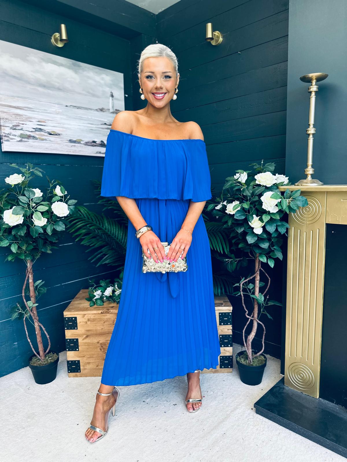 Fiadh Bardot Detail Occasion Dress Cobalt