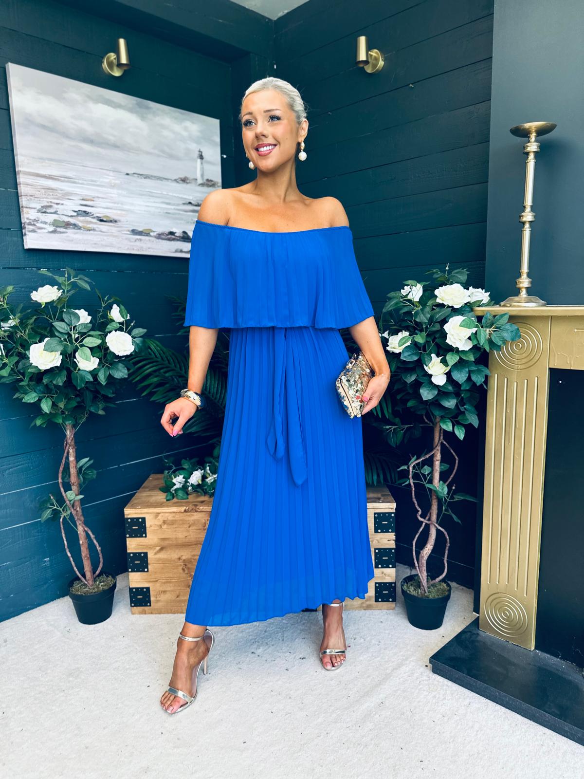 Fiadh Bardot Detail Occasion Dress Cobalt