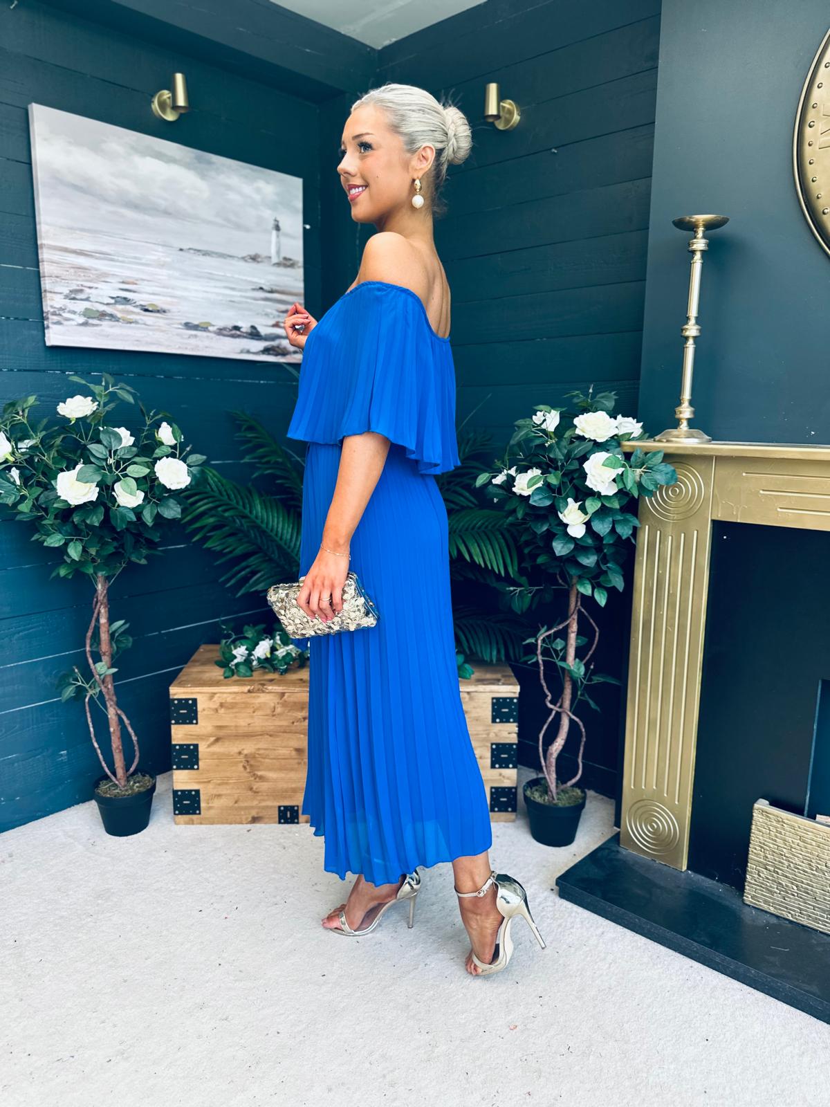 Fiadh Bardot Detail Occasion Dress Cobalt