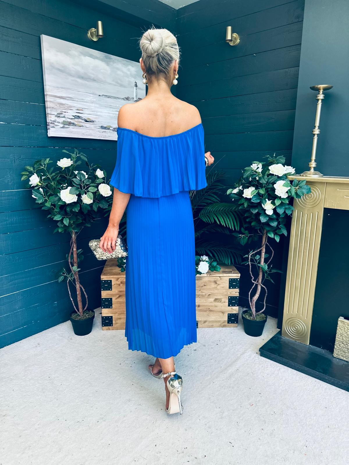 Fiadh Bardot Detail Occasion Dress Cobalt