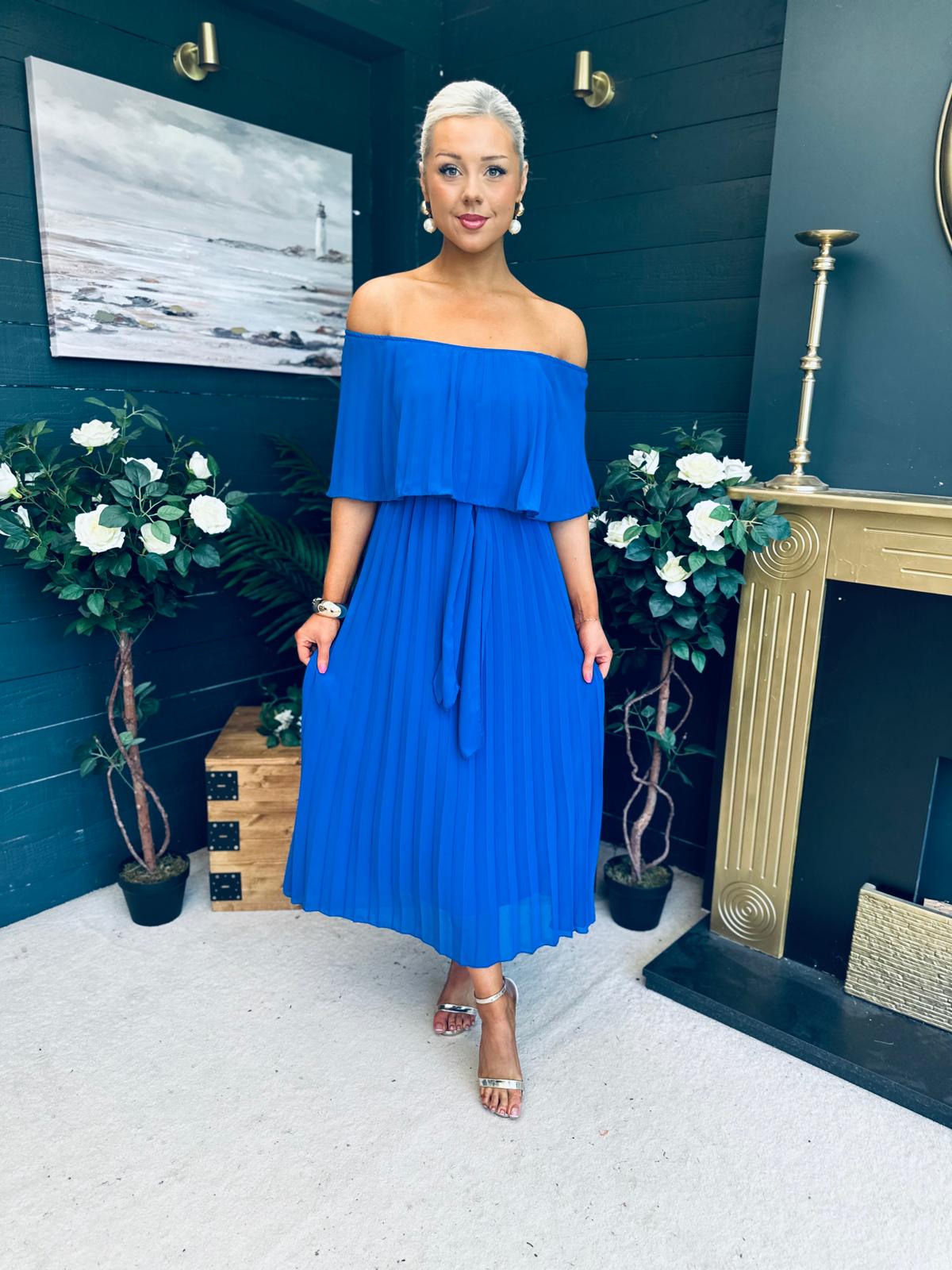Fiadh Bardot Detail Occasion Dress Cobalt