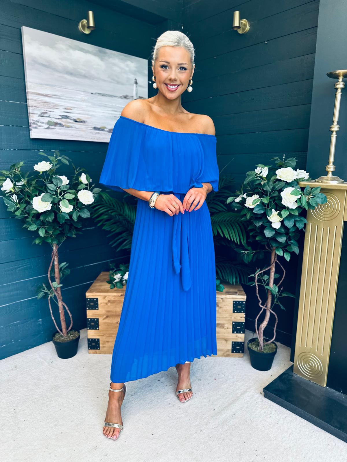 Fiadh Bardot Detail Occasion Dress Cobalt