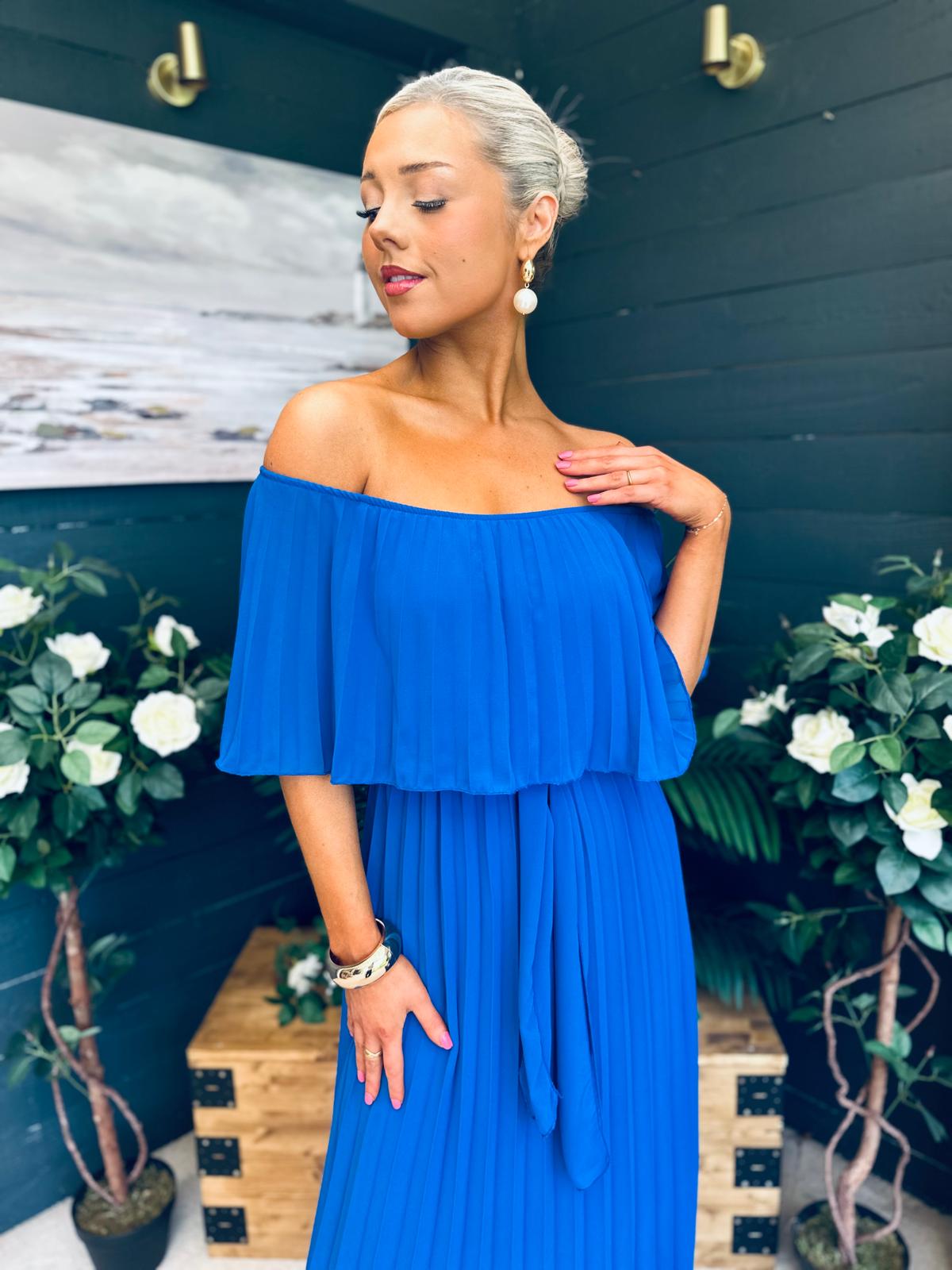 Fiadh Bardot Detail Occasion Dress Cobalt