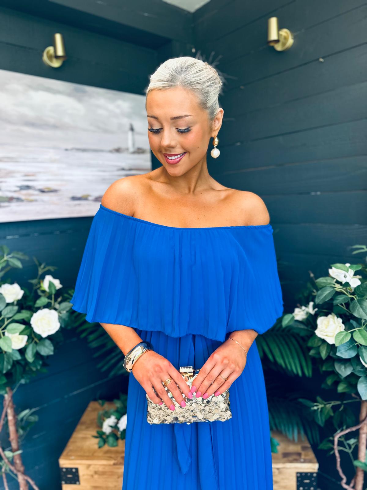 Fiadh Bardot Detail Occasion Dress Cobalt