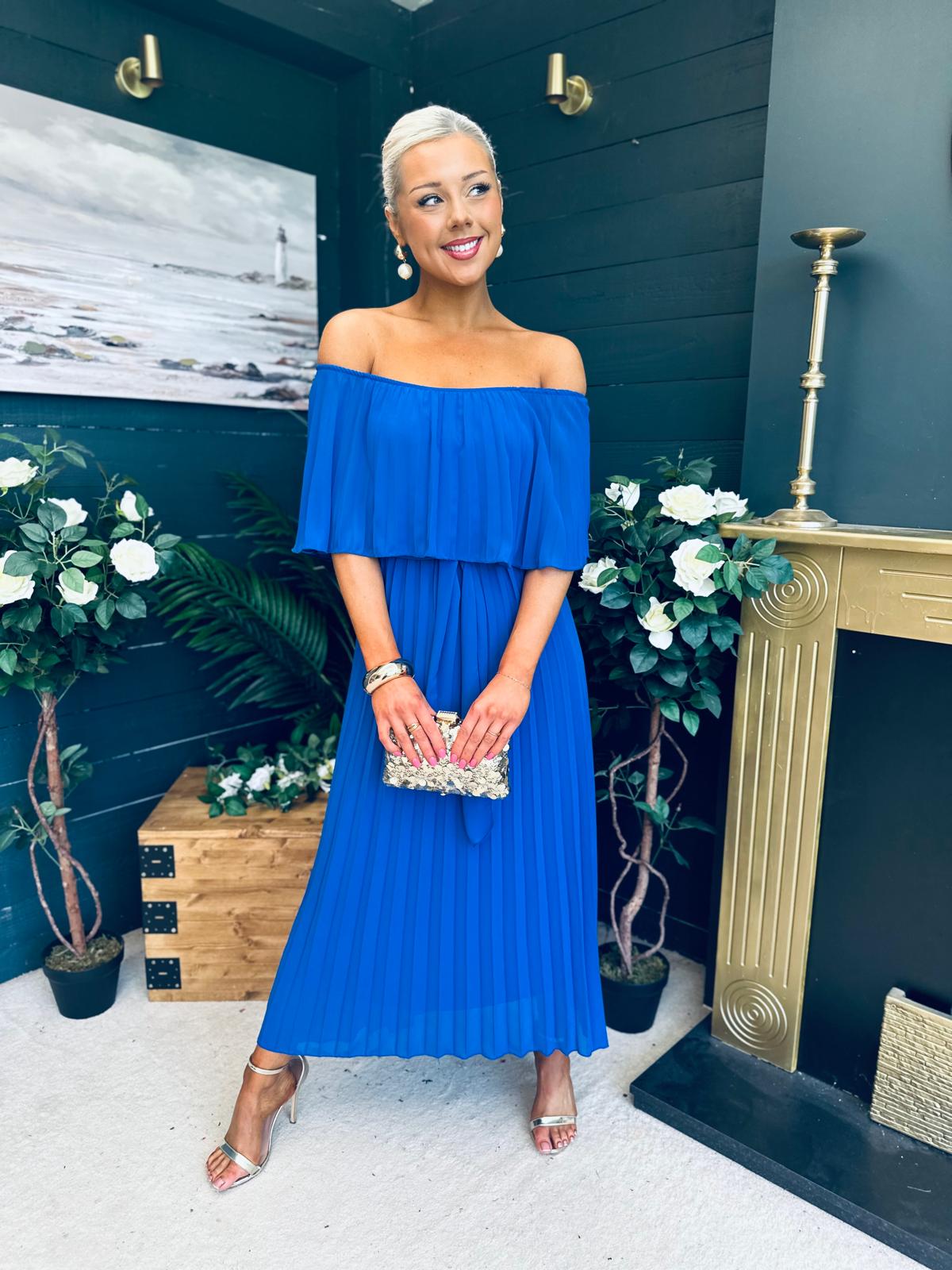 Fiadh Bardot Detail Occasion Dress Cobalt