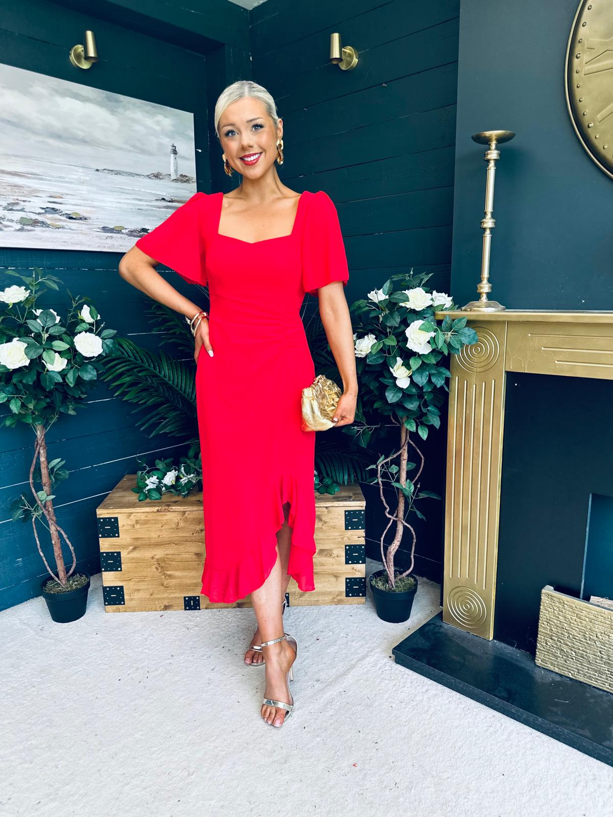Heidi Ruched Midi Dress Red