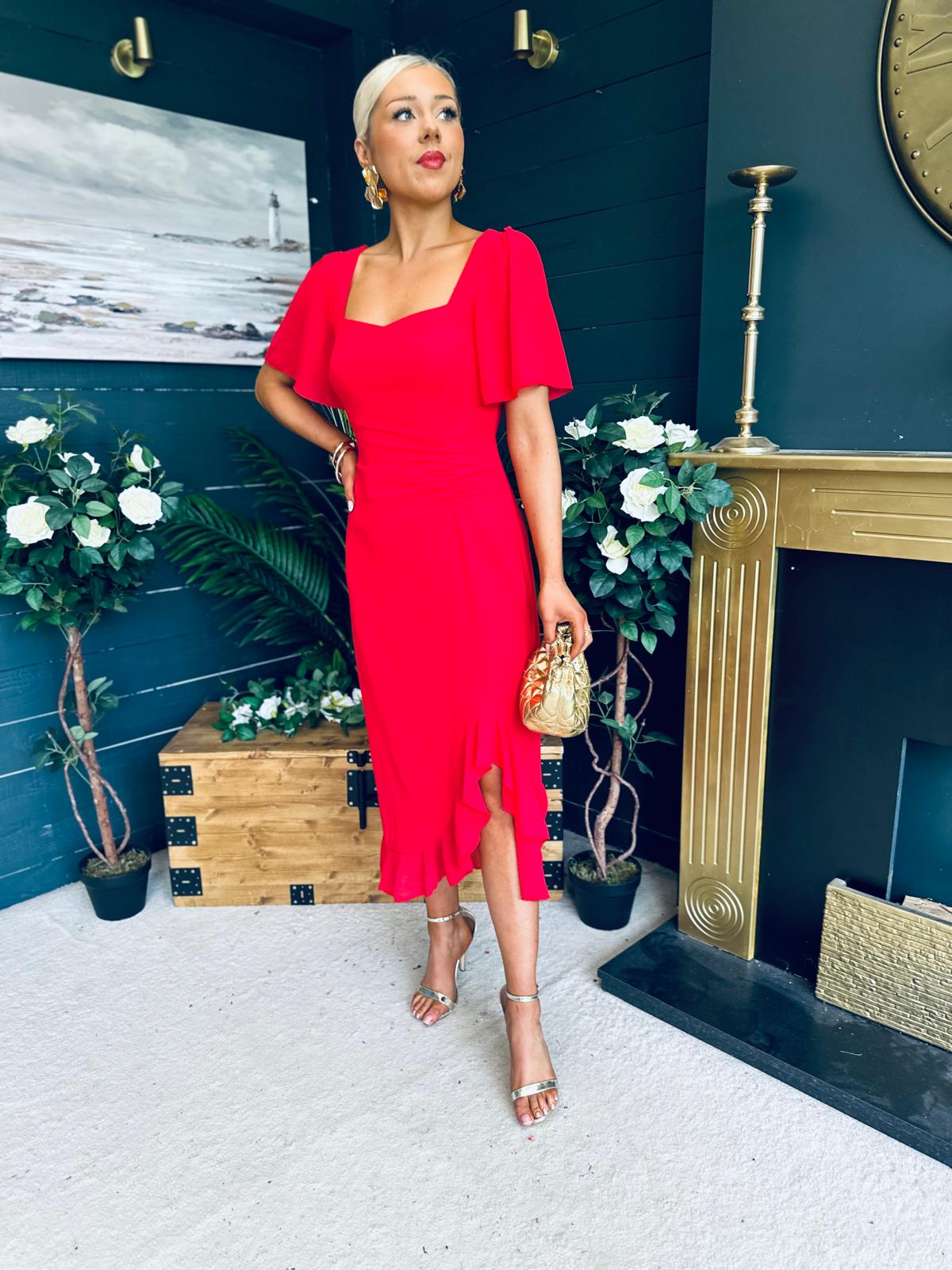 Heidi Ruched Midi Dress Red