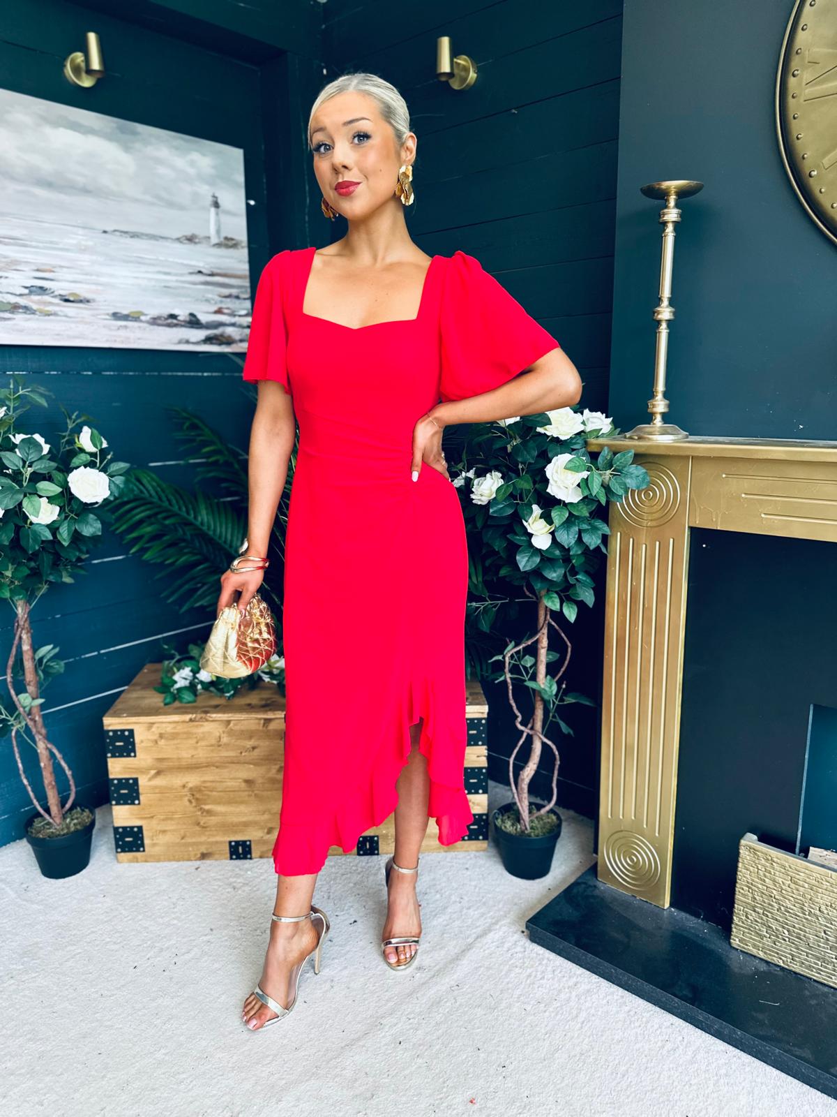 Heidi Ruched Midi Dress Red