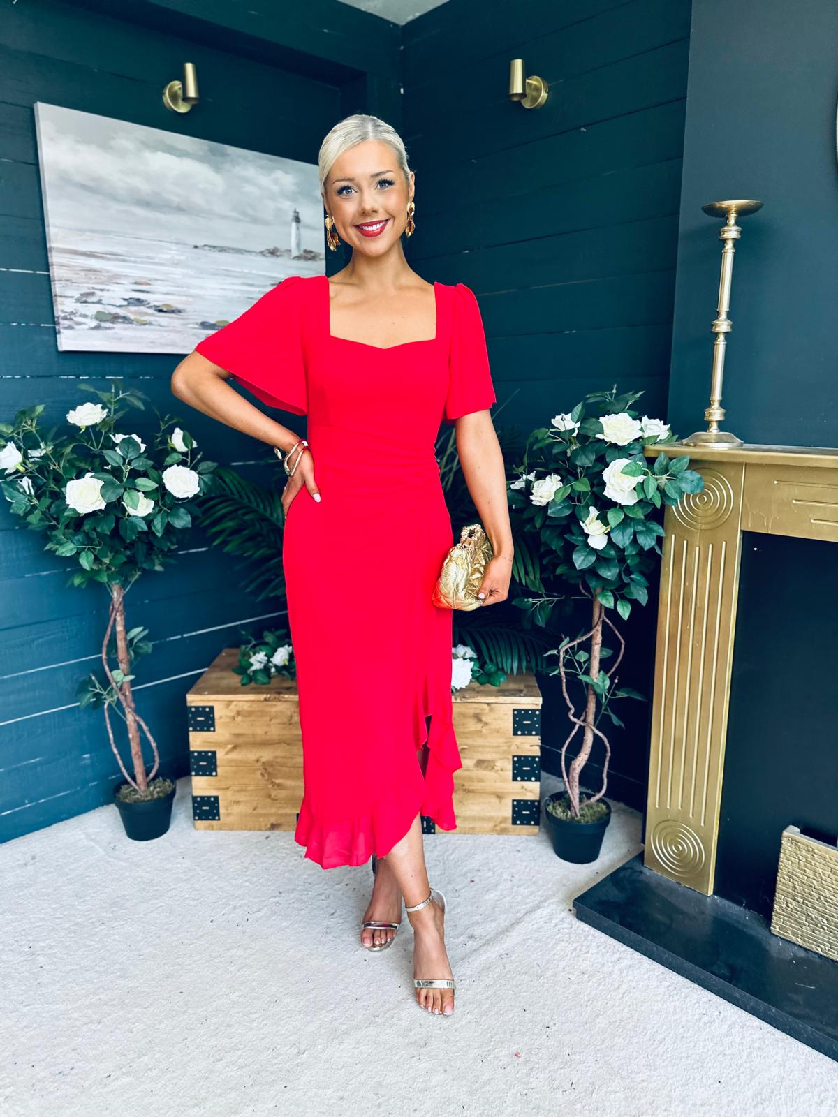 Heidi Ruched Midi Dress Red