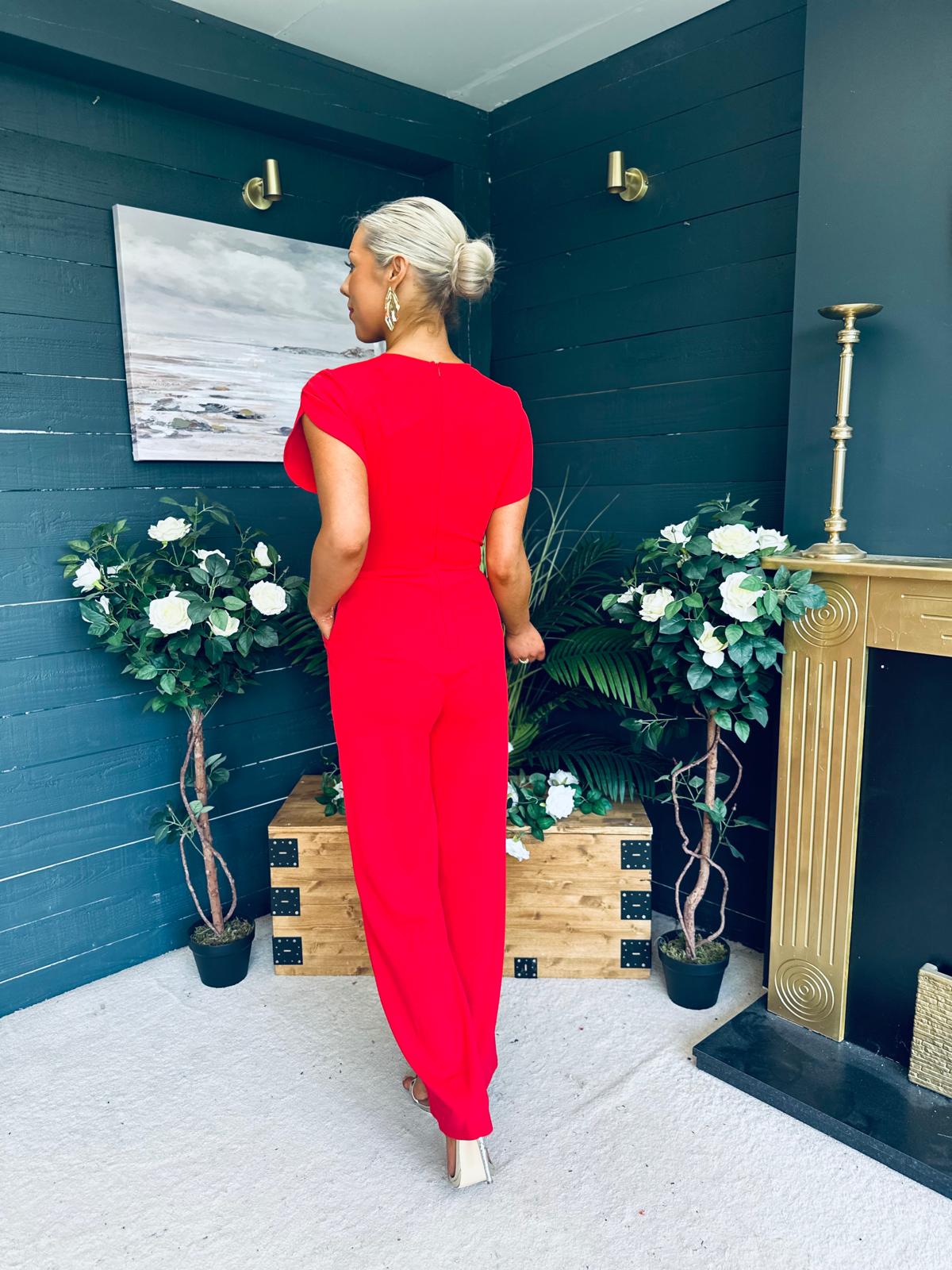 Bridget Bridget Twist Font Split Arm Jumpsuit Red