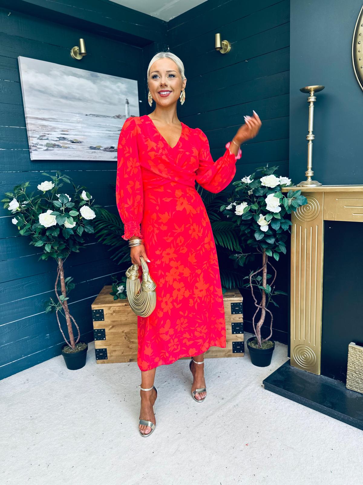 Dawn Twist Detail Midi Dress Orange Pink