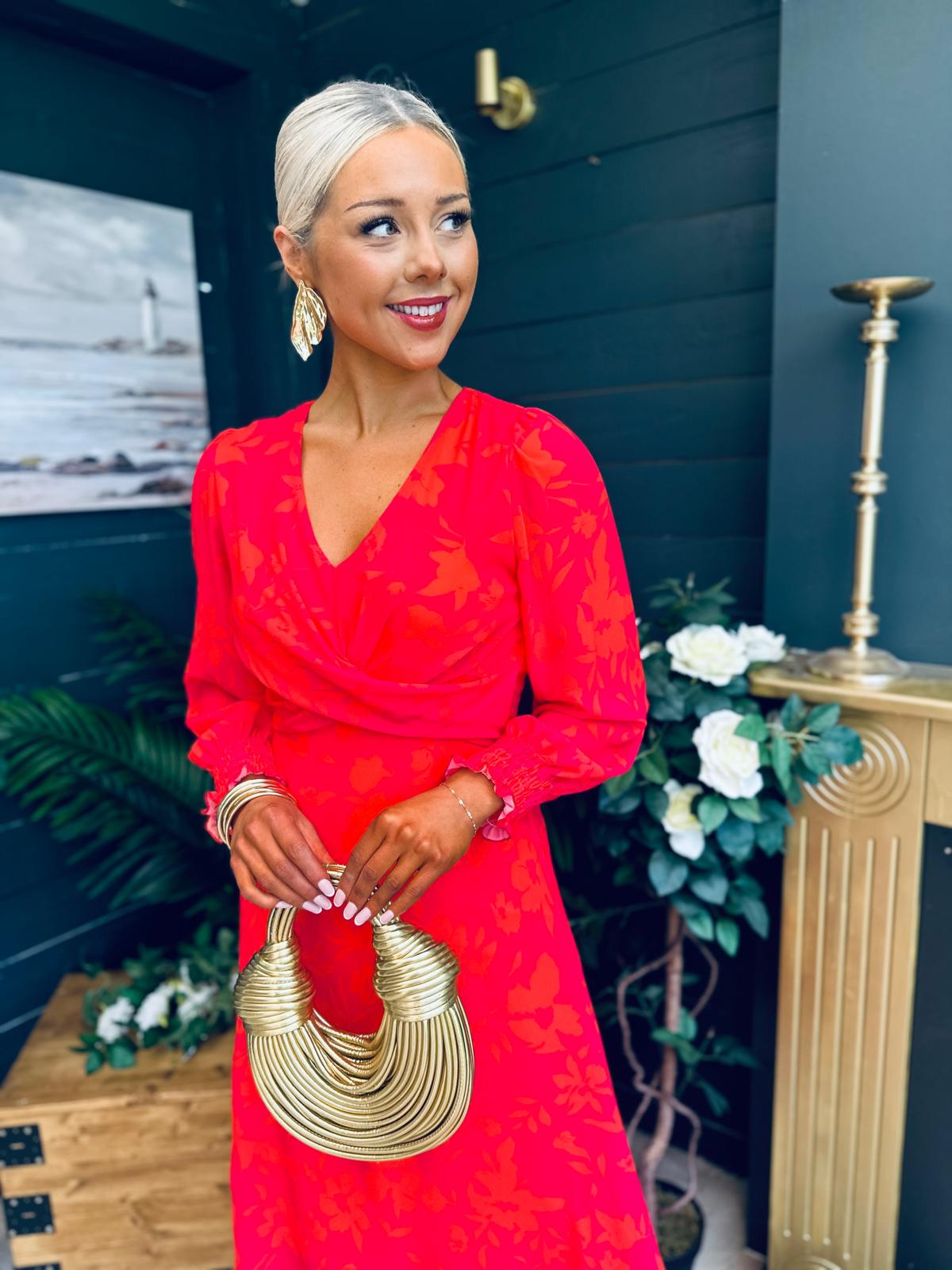 Dawn Twist Detail Midi Dress Orange Pink