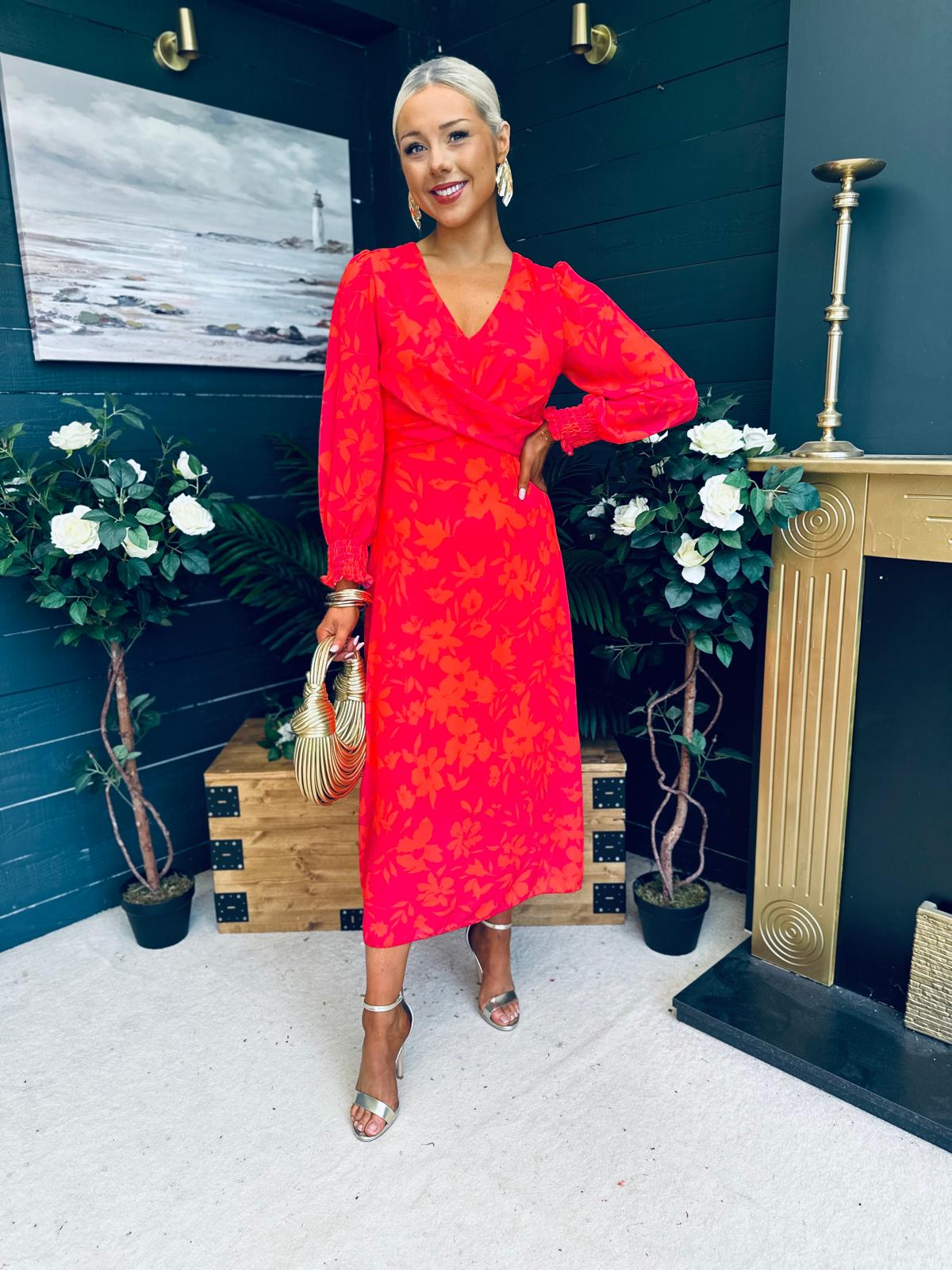 Dawn Twist Detail Midi Dress Orange Pink