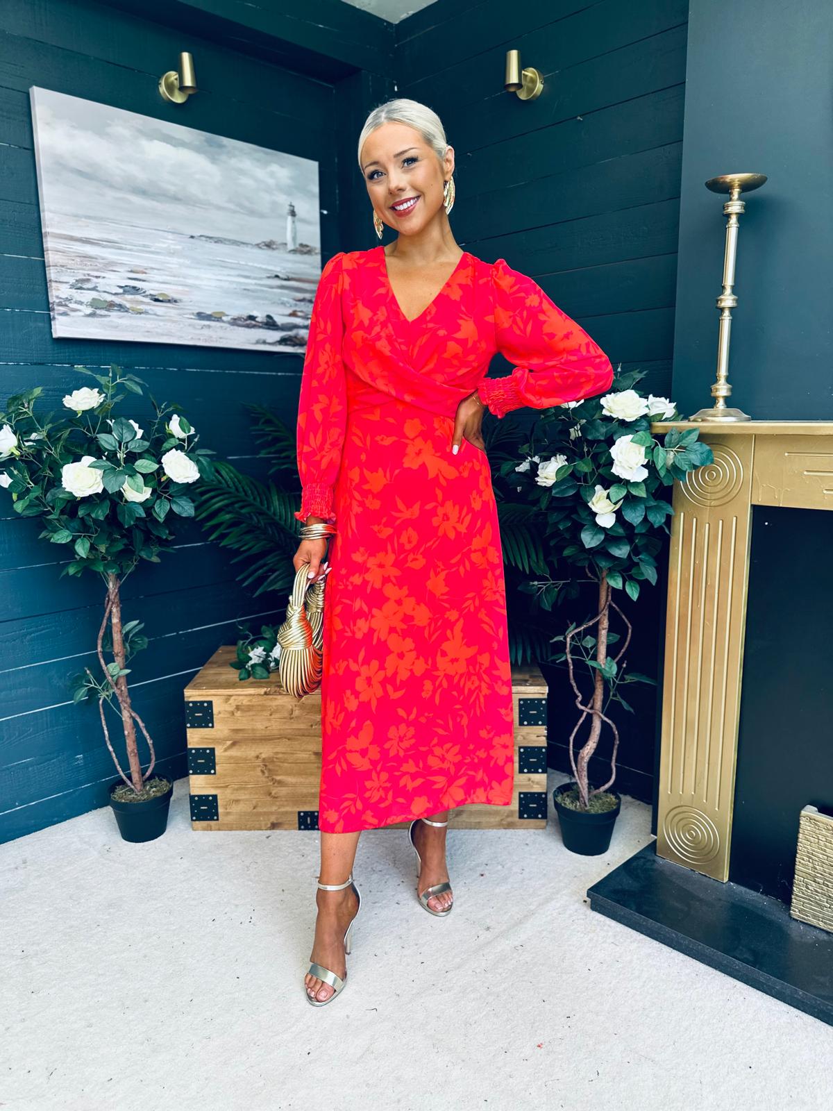 Dawn Twist Detail Midi Dress Orange Pink