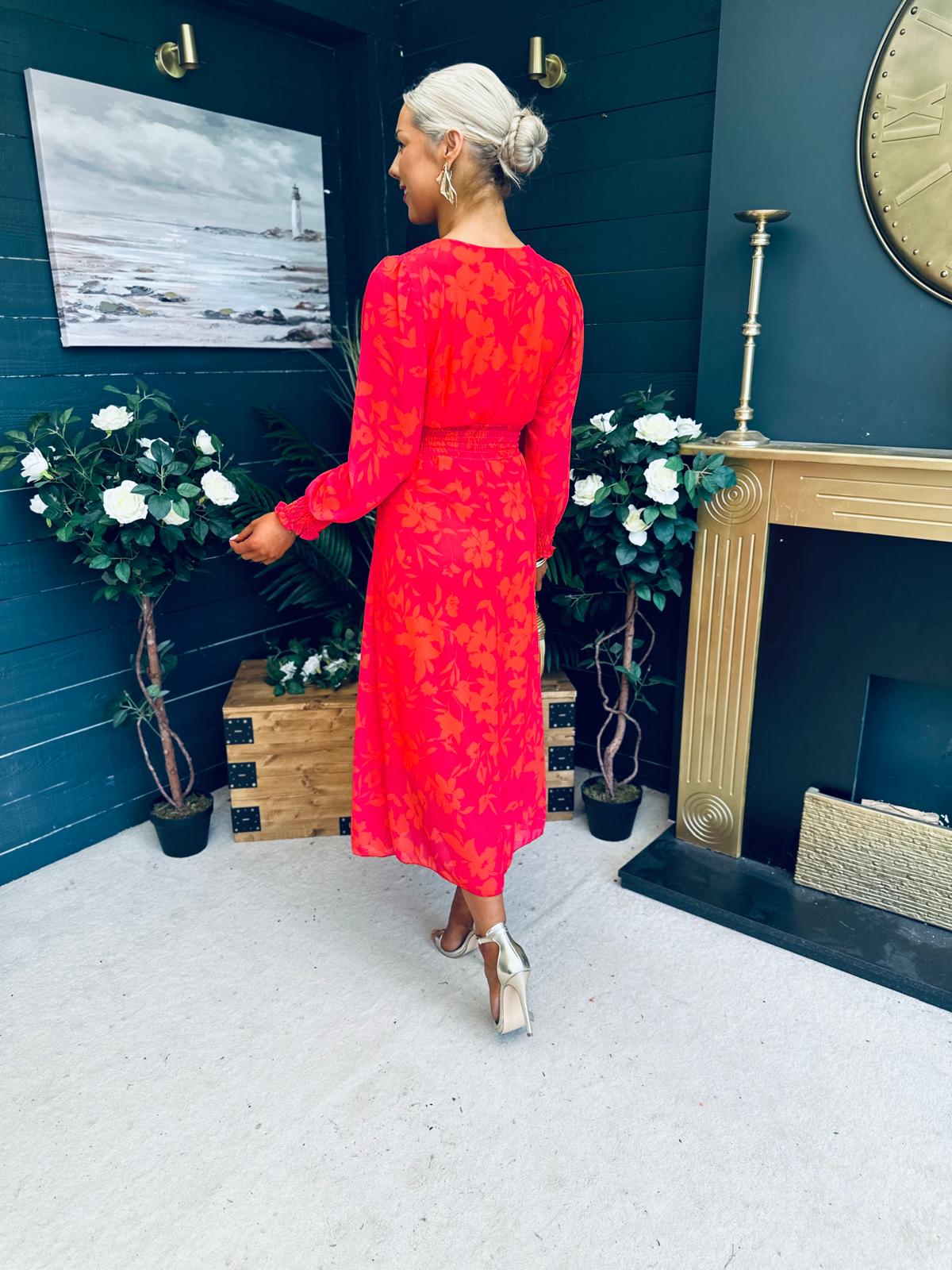 Dawn Twist Detail Midi Dress Orange Pink