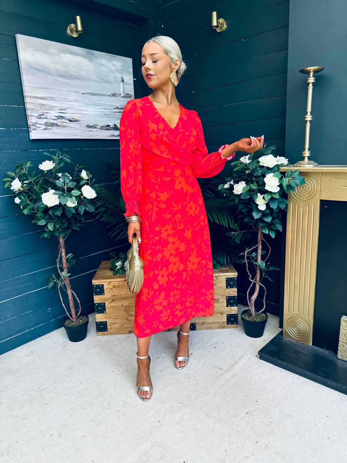 Dawn Twist Detail Midi Dress Orange Pink