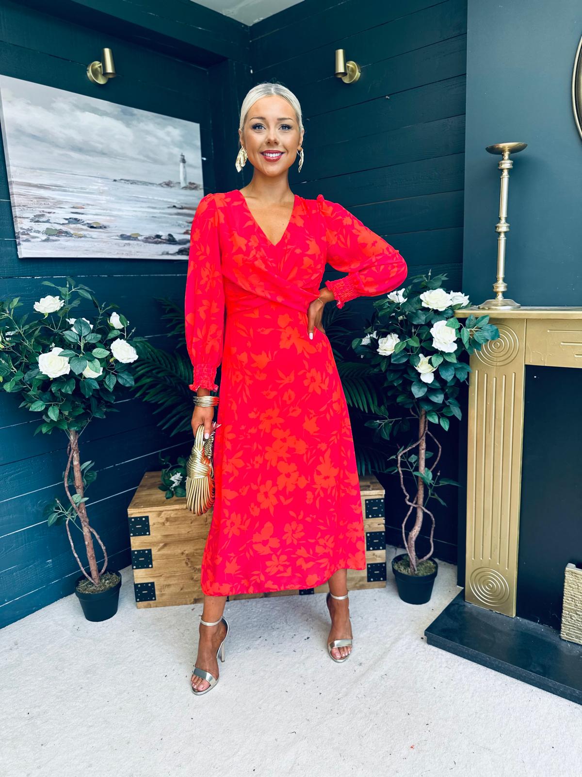 Dawn Twist Detail Midi Dress Orange Pink