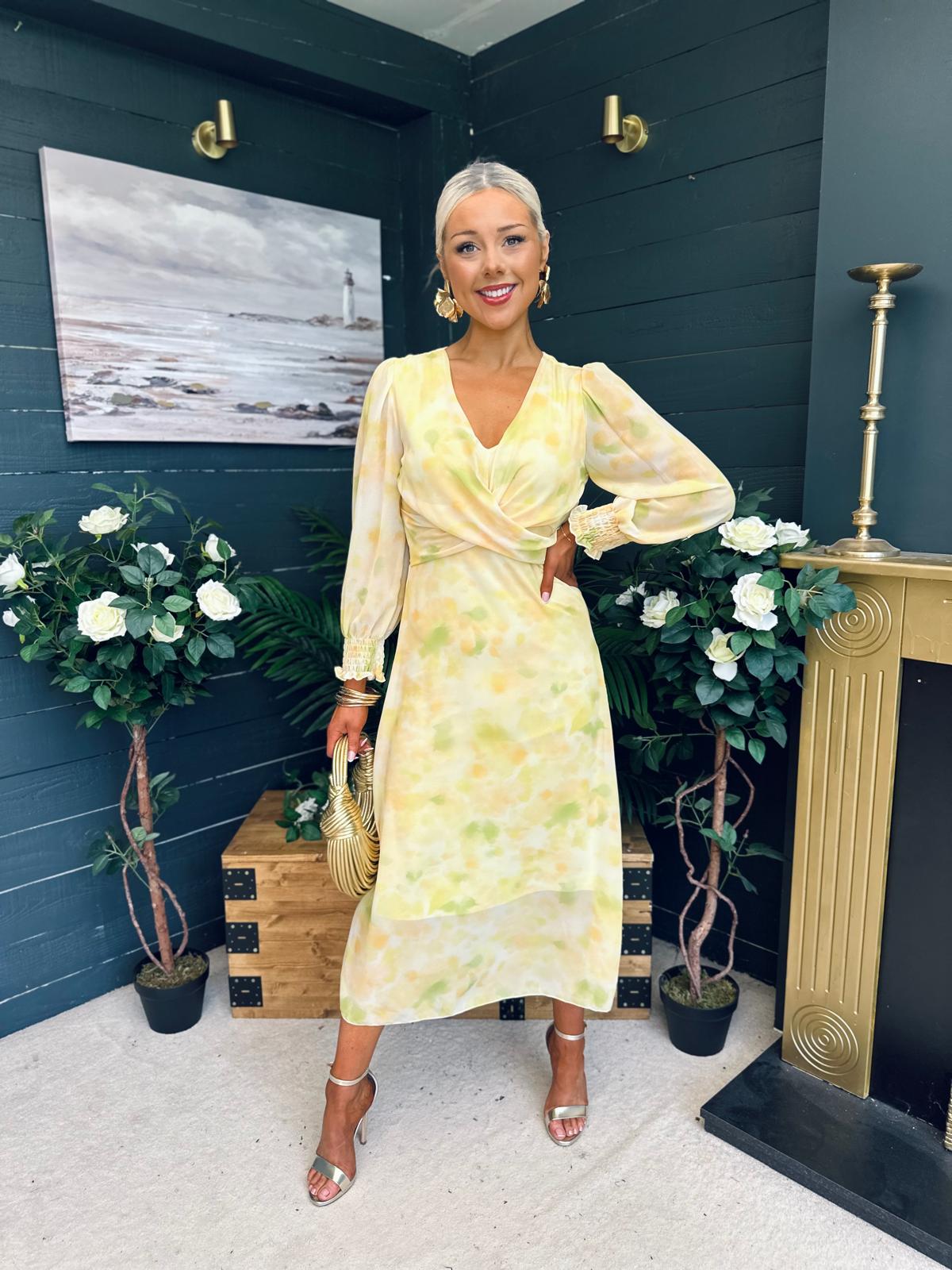 Dawn Twist Detail Midi Dress Yellow