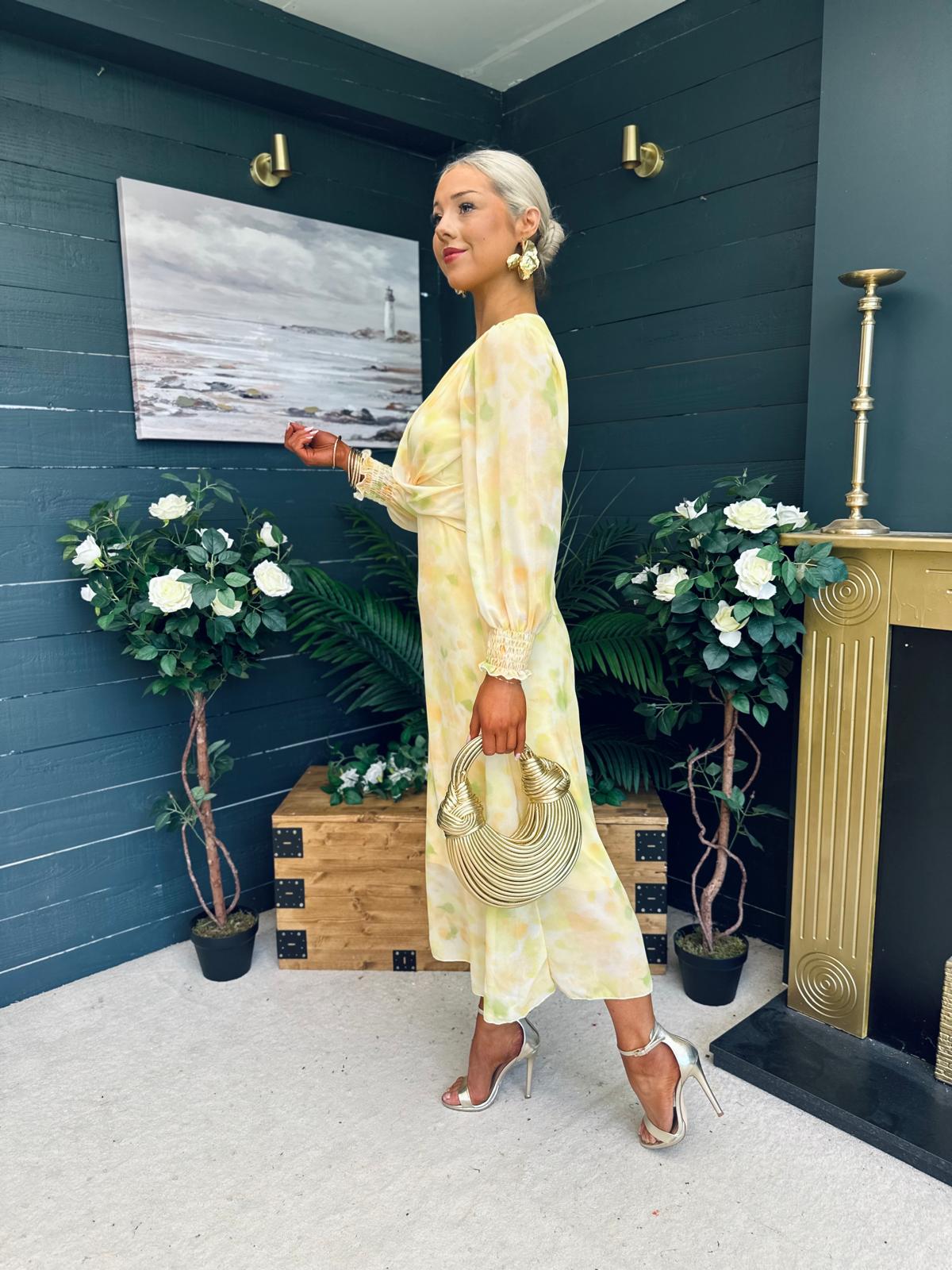 Dawn Twist Detail Midi Dress Yellow
