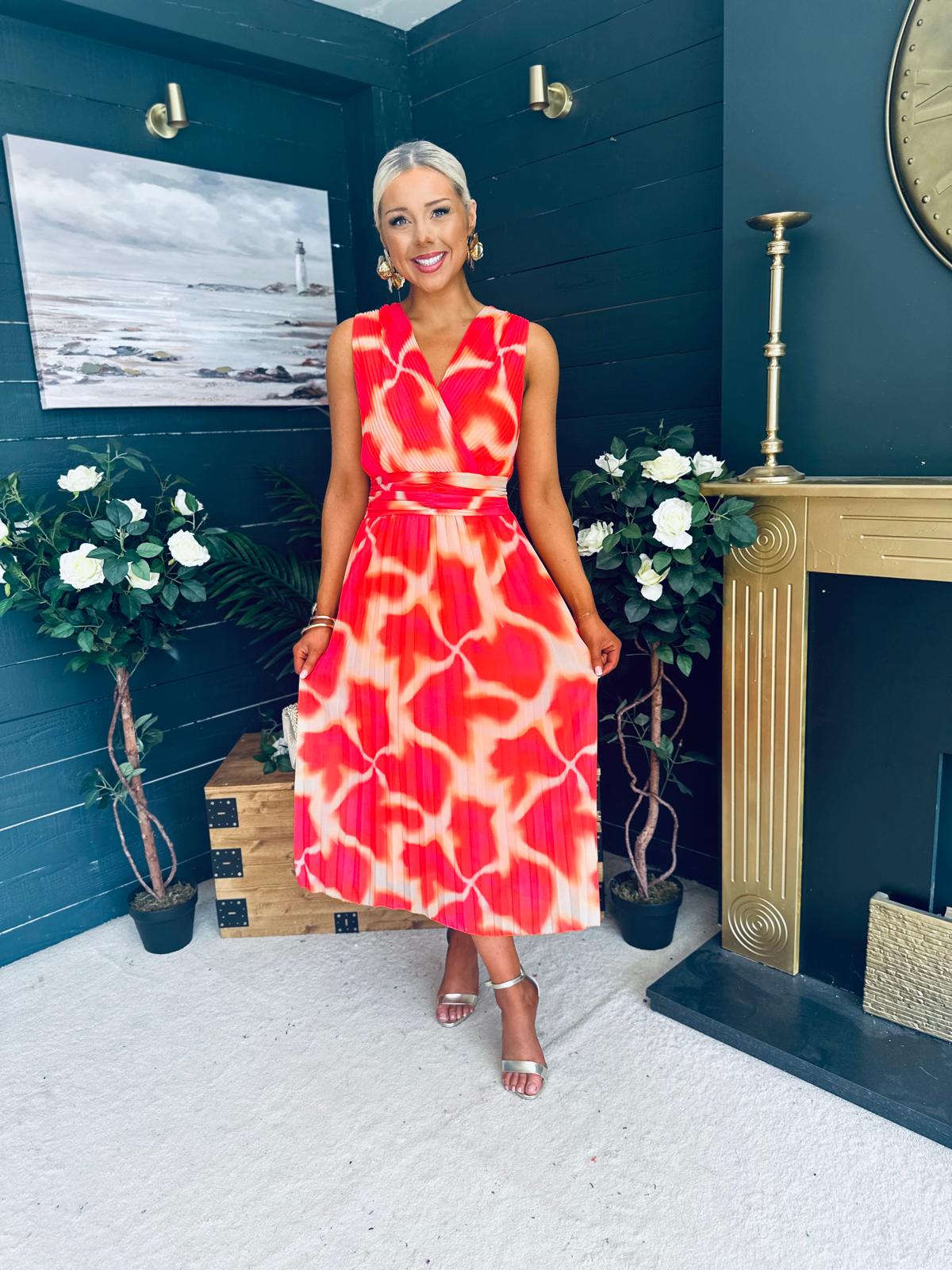 Michelle Banded Midi Dress Coral