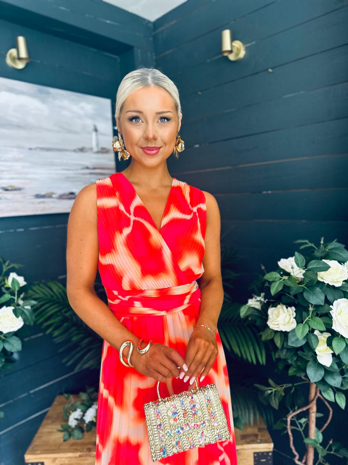 Michelle Banded Midi Dress Coral
